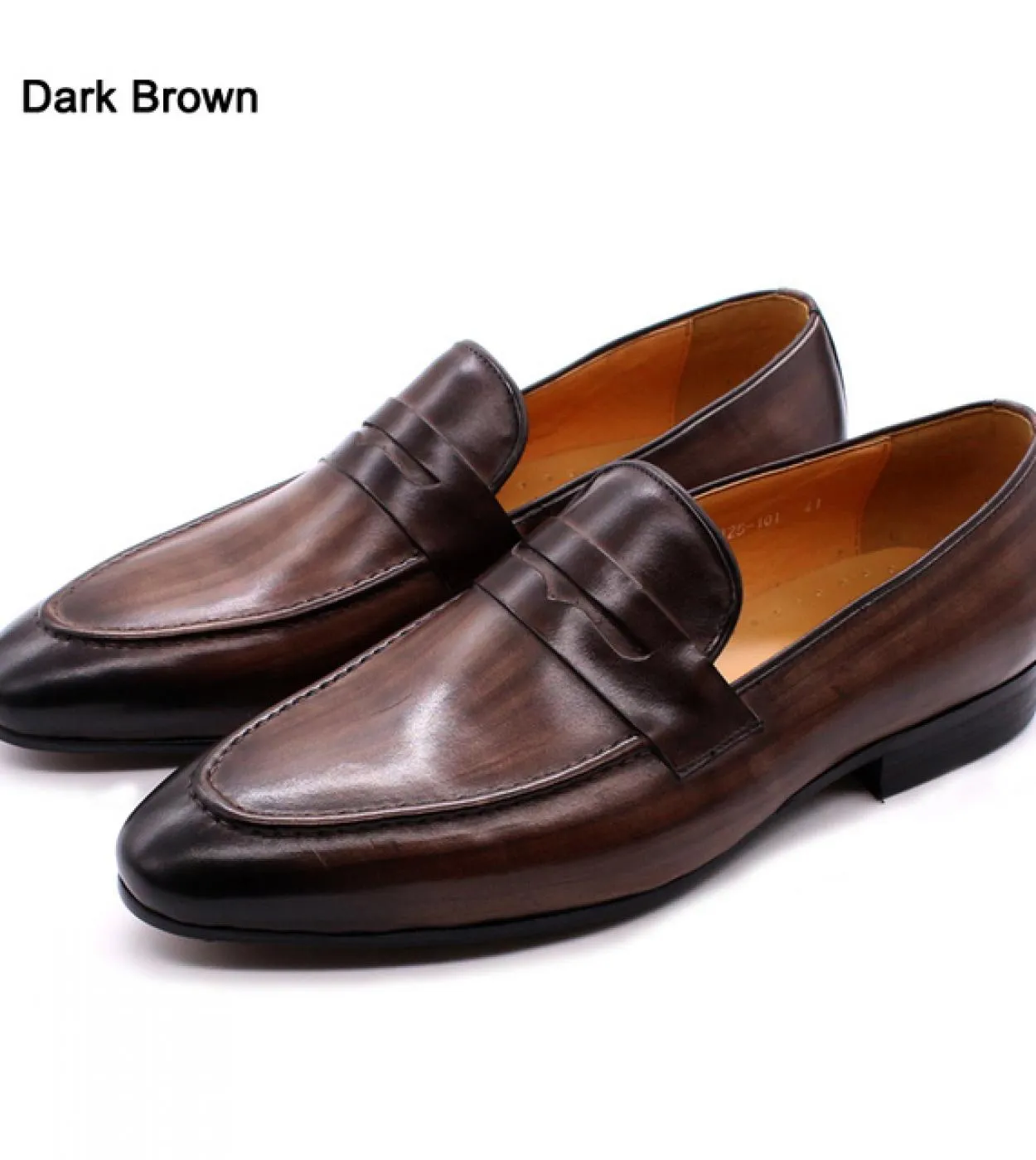 Felix Chu Mens Penny Loafers Scarpe in pelle Vera pelle Eleganti scarpe da cerimonia per feste di nozze Scarpe marroni nere Fo