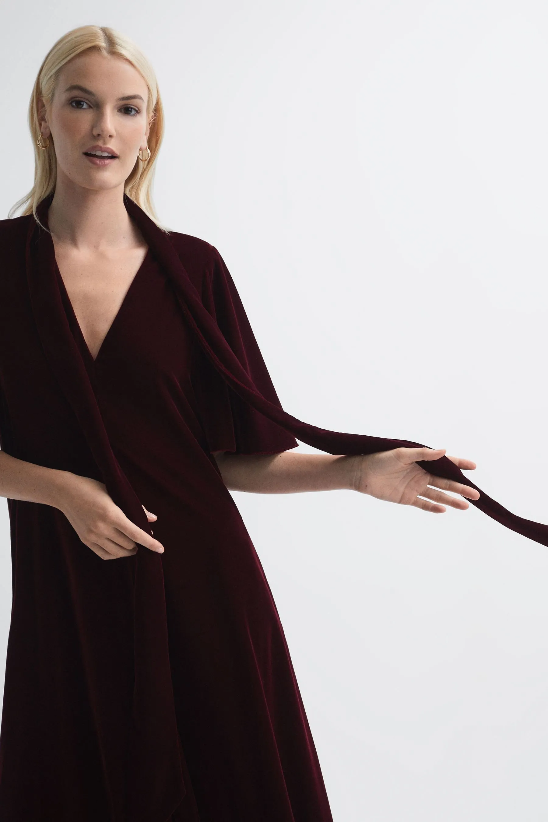Florere - Abito midi in velluto con allacciatura al collo