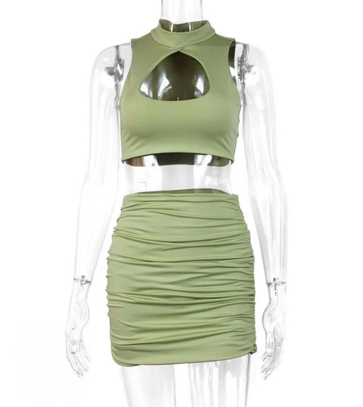 Gacvga Abito aderente a doppio strato 2022 Summer Cut Out Crop Top e gonna a pieghe Donna 2due pezzi Set Abiti