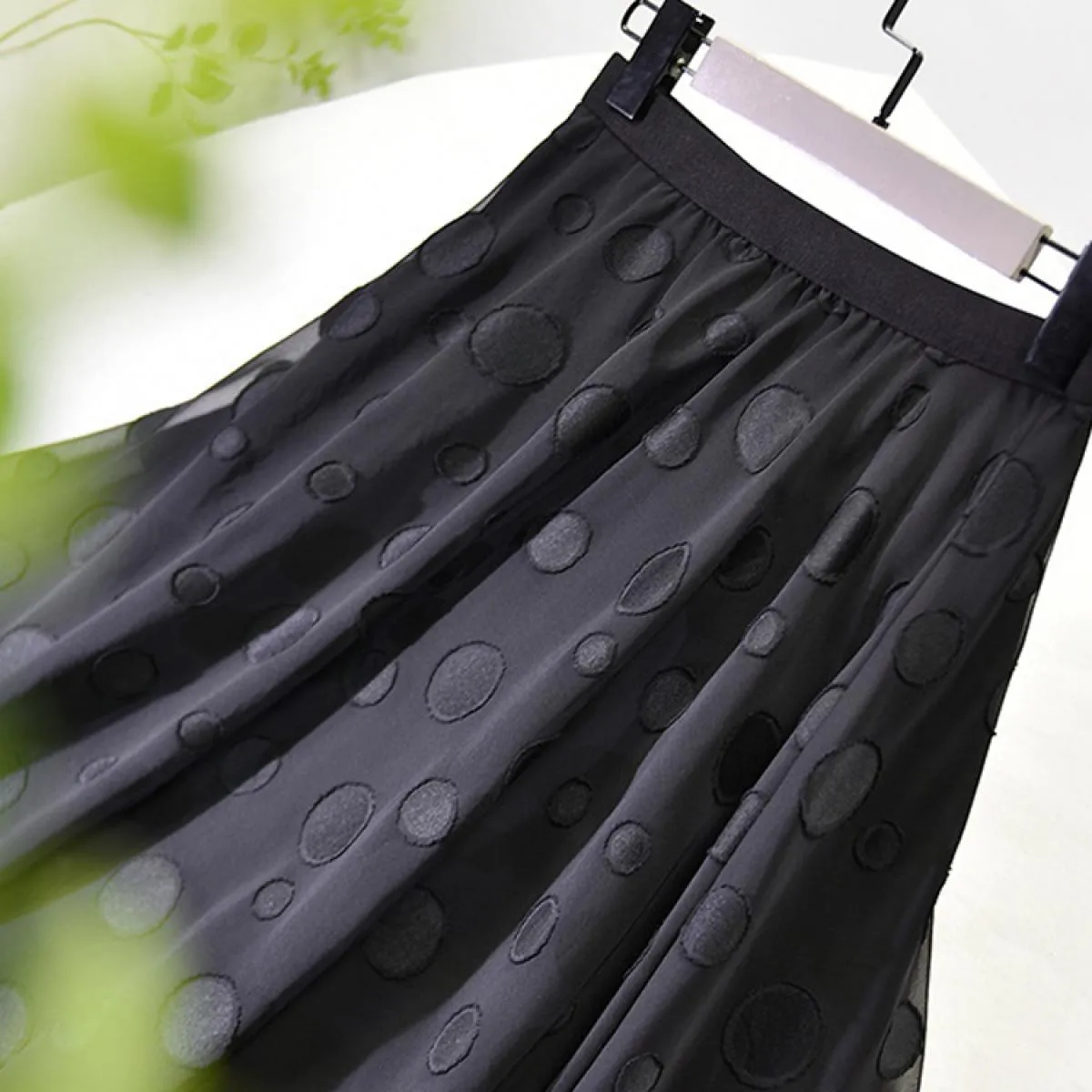 Gonna floreale elegante a pois stereoscopica da donna Cerniera invisibile Elastica a vita alta a pieghe Gonne in rete nera 2022