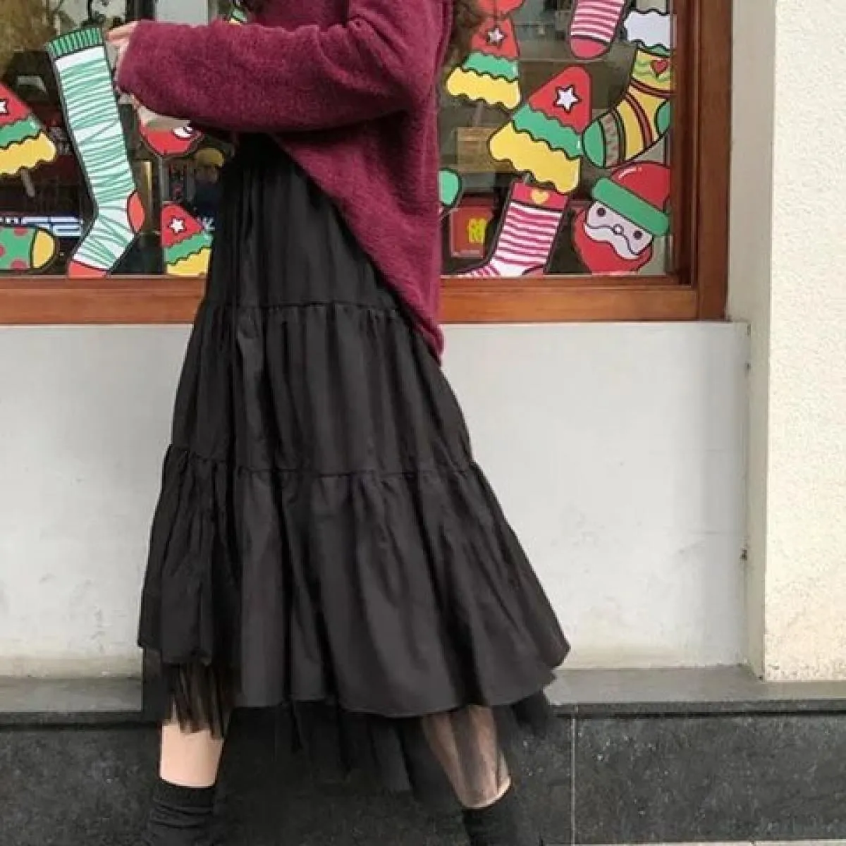 Gonne lunghe in tulle midi Donna 2023 Autunno Elastico a vita alta Tutu in rete Gonne a pieghe Donna Gonna lunga bianca nera Str