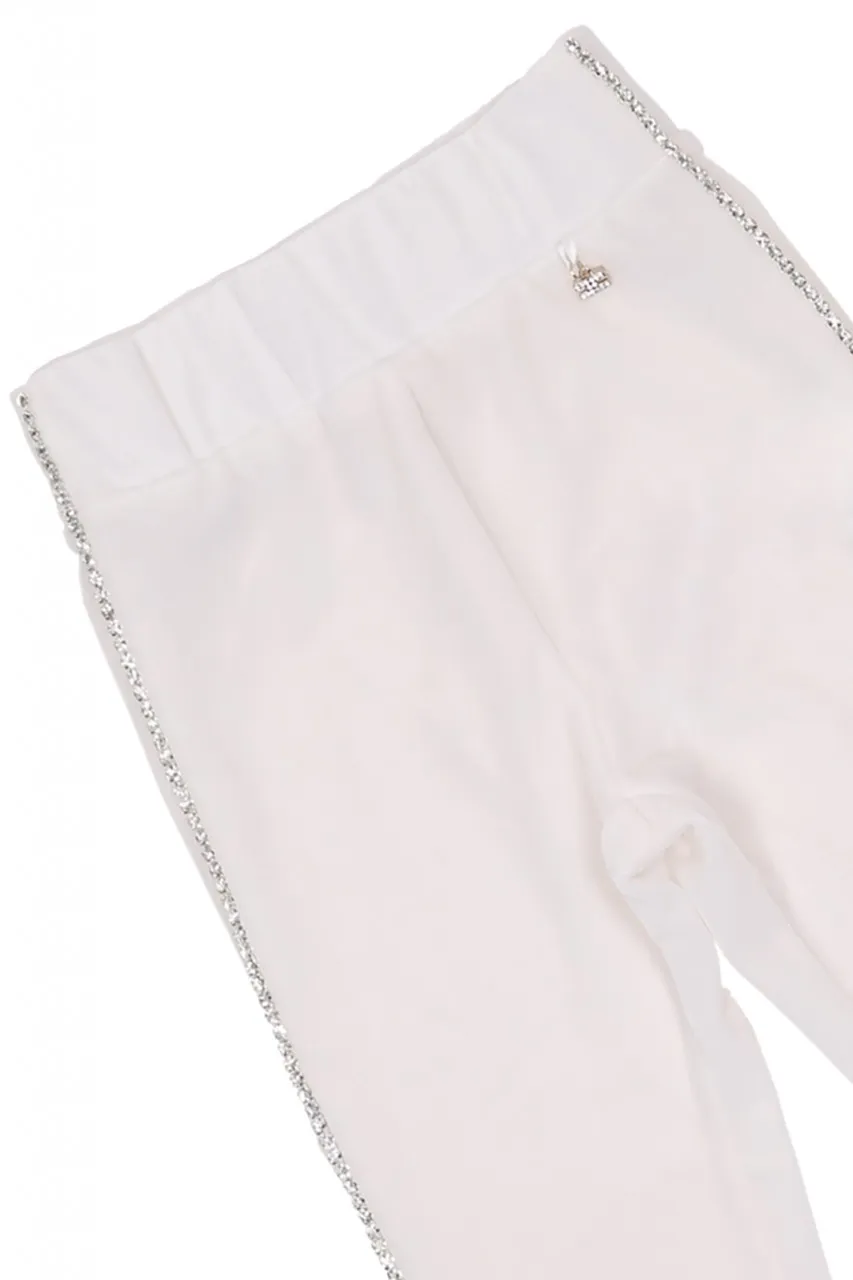 Leggings in velluto con strass Avorio