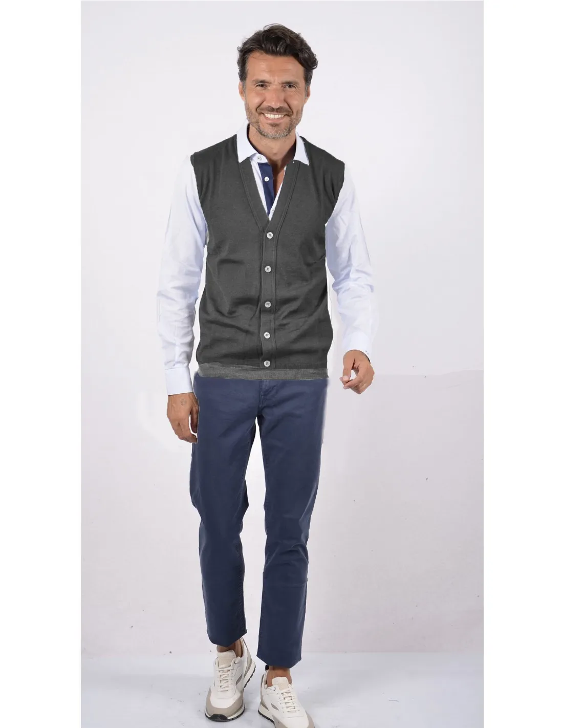Maglia cardigan sm p lana merino 4 stagioni grigio scuro