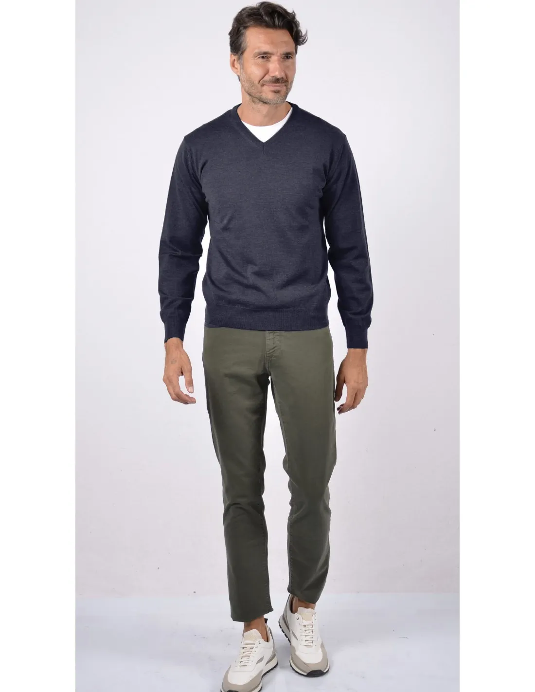 Maglia collo v ml lana merino 4 stagioni blu
