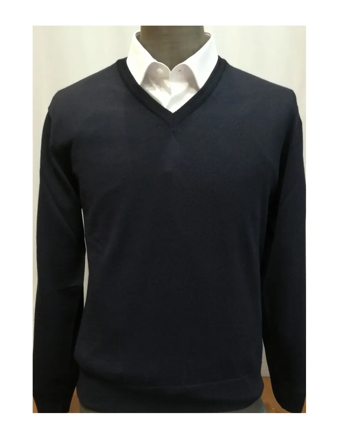 Maglia collo v ml lana merino 4 stagioni blu