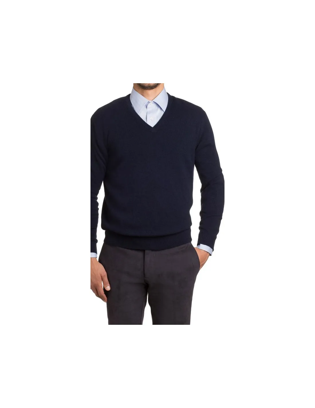 Maglia collo v ml lana merino 4 stagioni blu