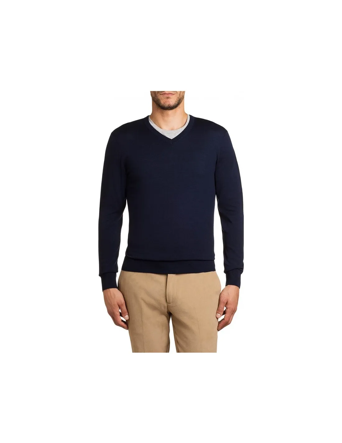 Maglia collo v ml lana merino 4 stagioni blu