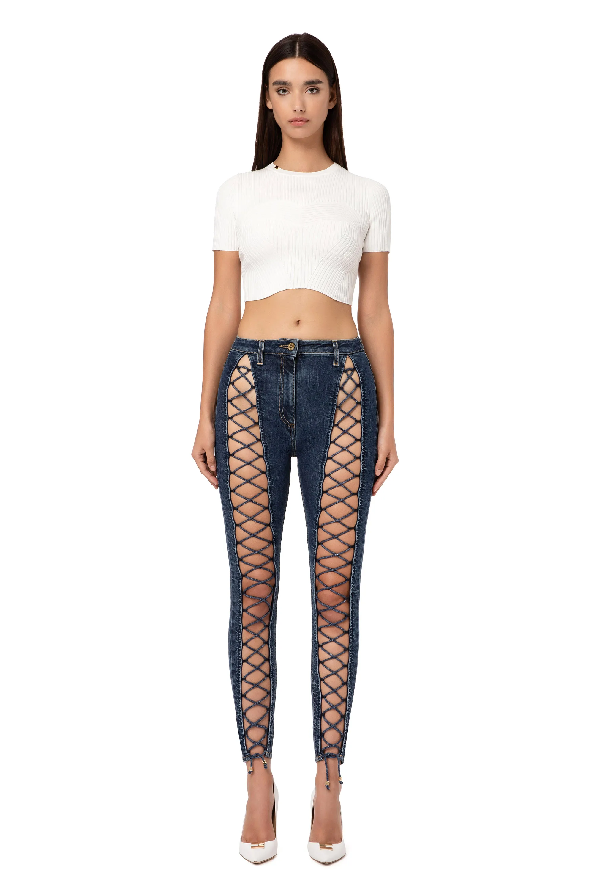 Maglia cropped a costine