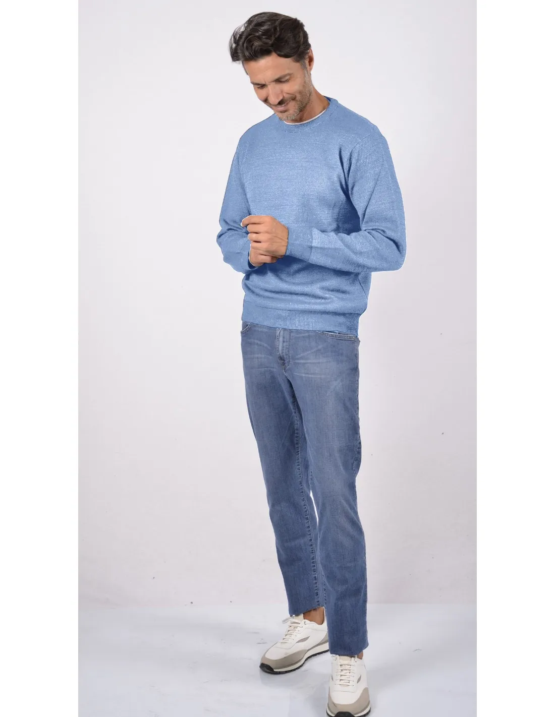 Maglia girocollo ml lana merino 4 stagioni azzurro