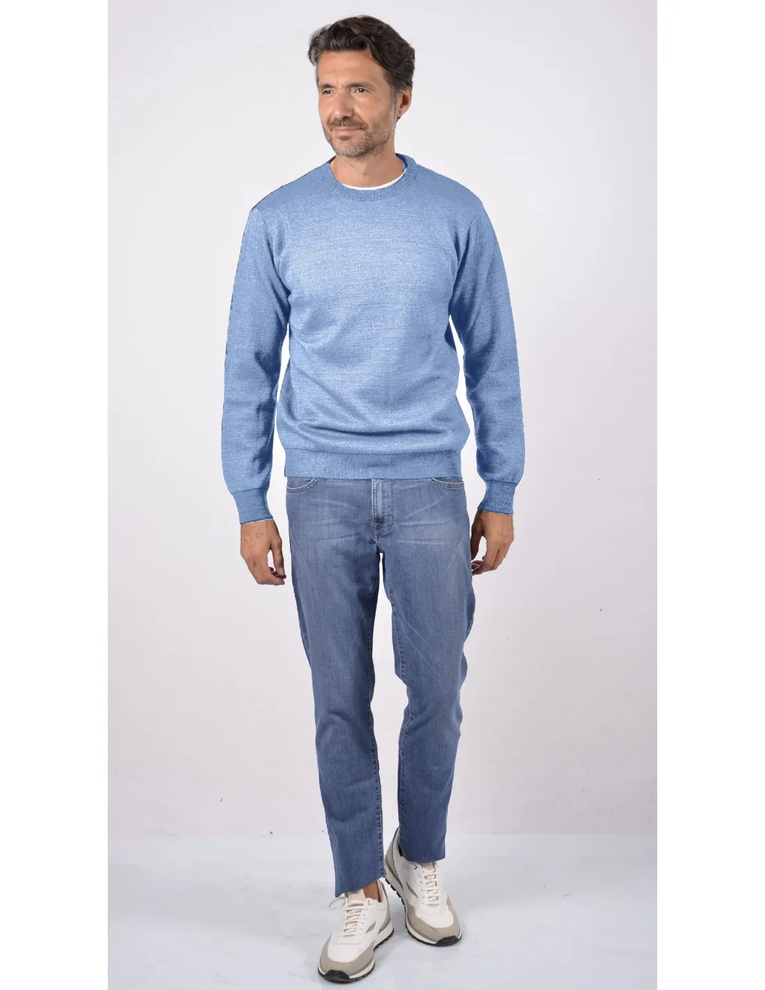 Maglia girocollo ml lana merino 4 stagioni azzurro