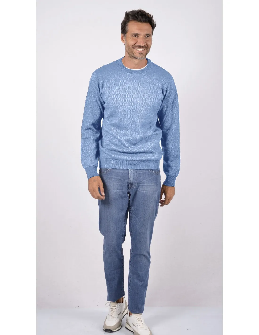 Maglia girocollo ml lana merino 4 stagioni azzurro