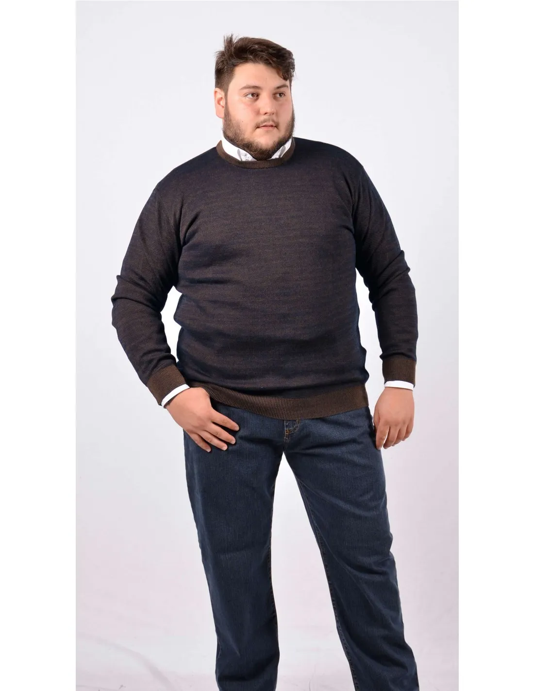 Maglia girocollo ml lana merino moro taglie forti
