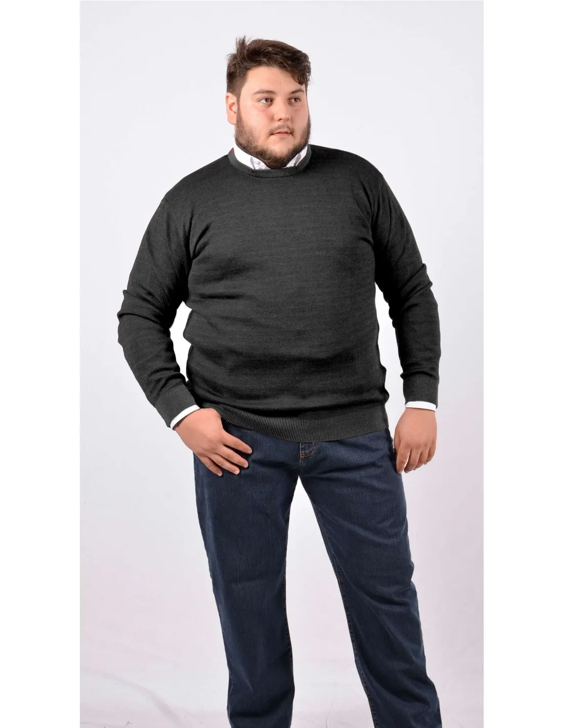 Maglia girocollo ml lana merino nero taglie forti