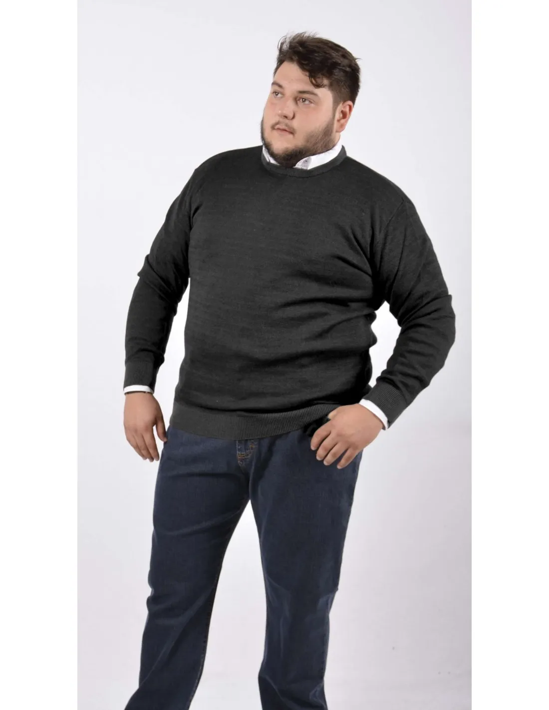 Maglia girocollo ml lana merino nero taglie forti
