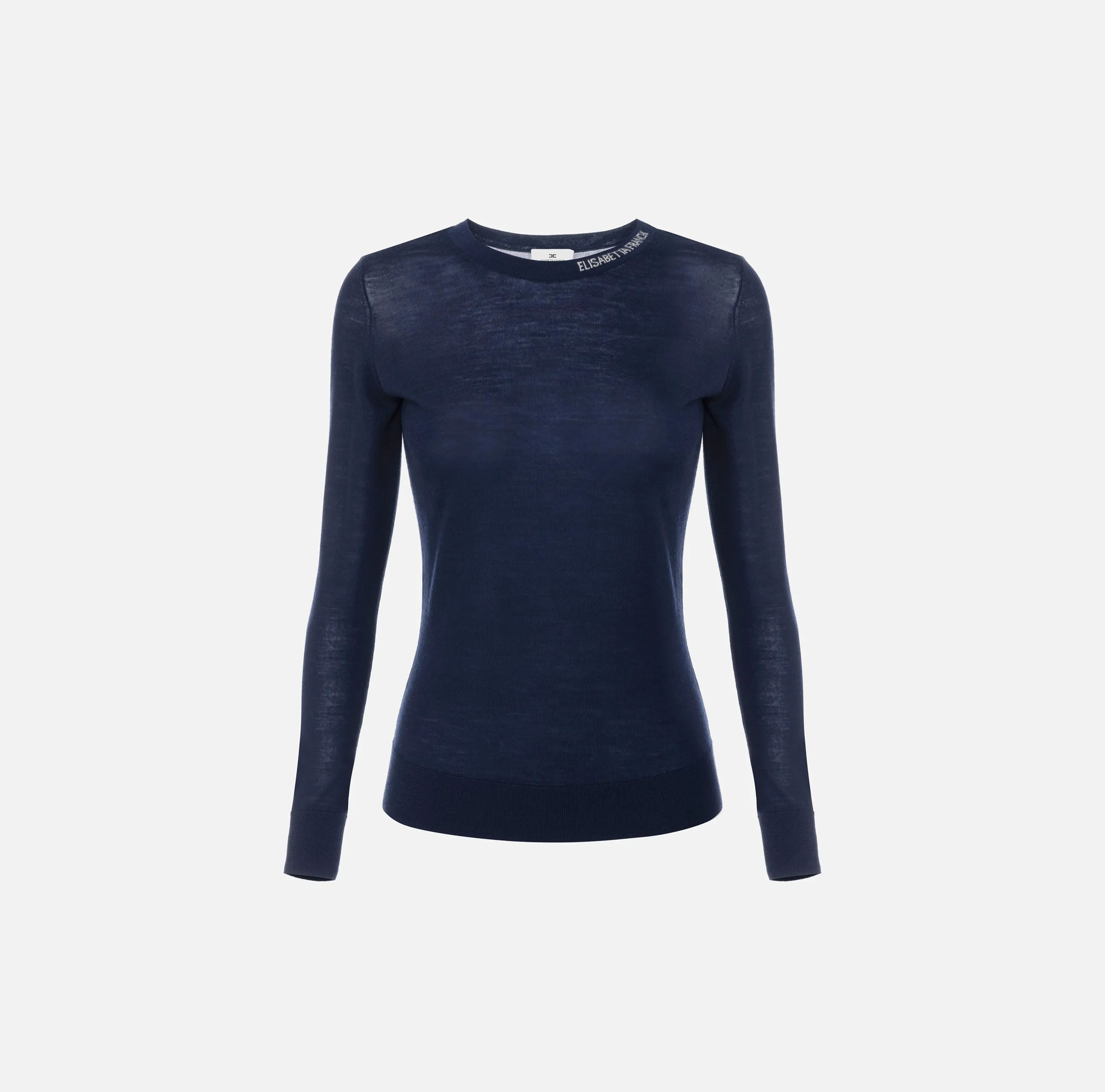 Maglia in lana merino con logo jacquard in contrasto
