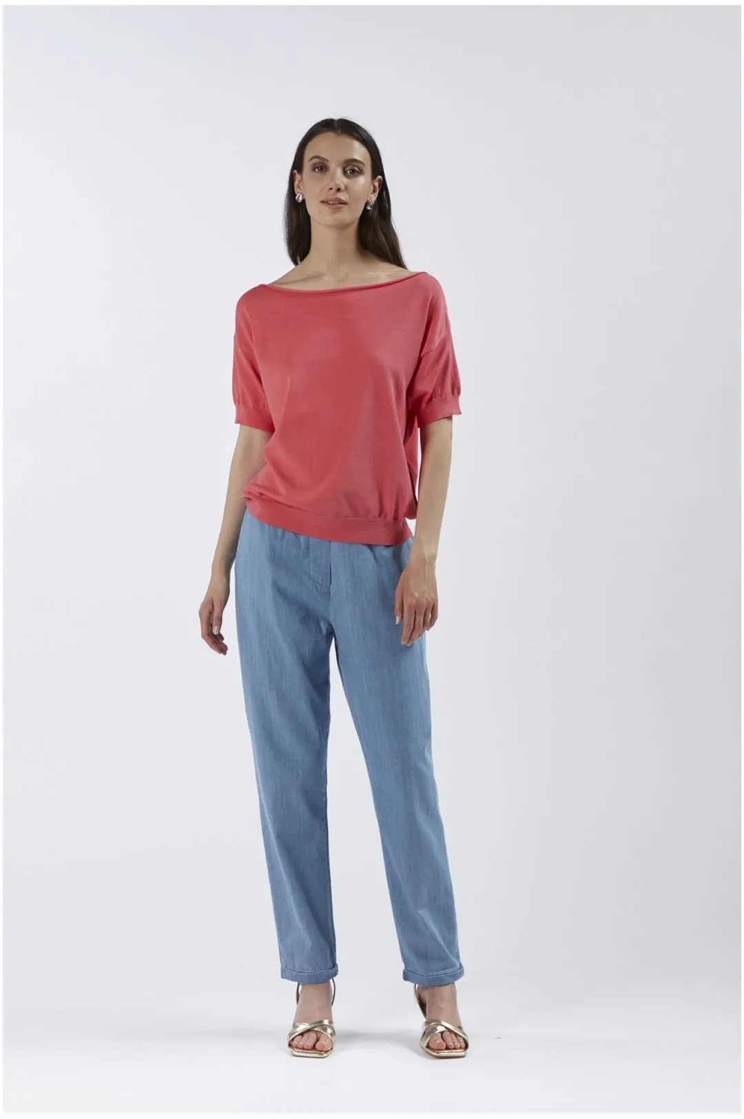 maglia maniche corte in misto viscosa corallo