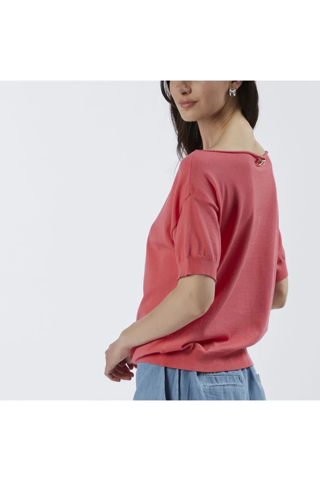 maglia maniche corte in misto viscosa corallo