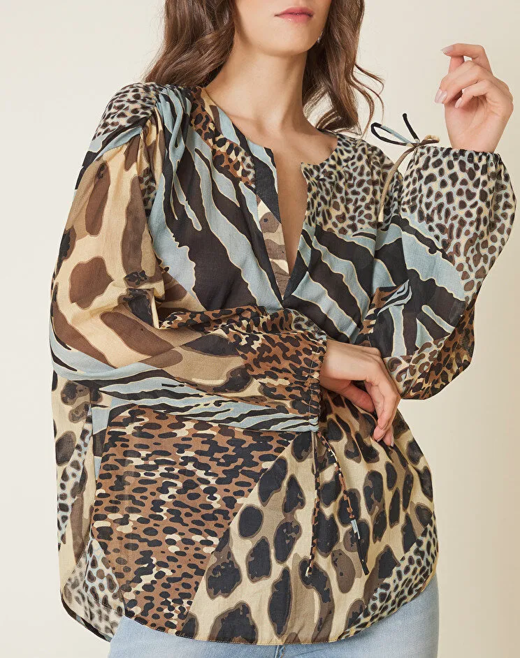 MANILA GRACE Blusa con spacchi e stampa
