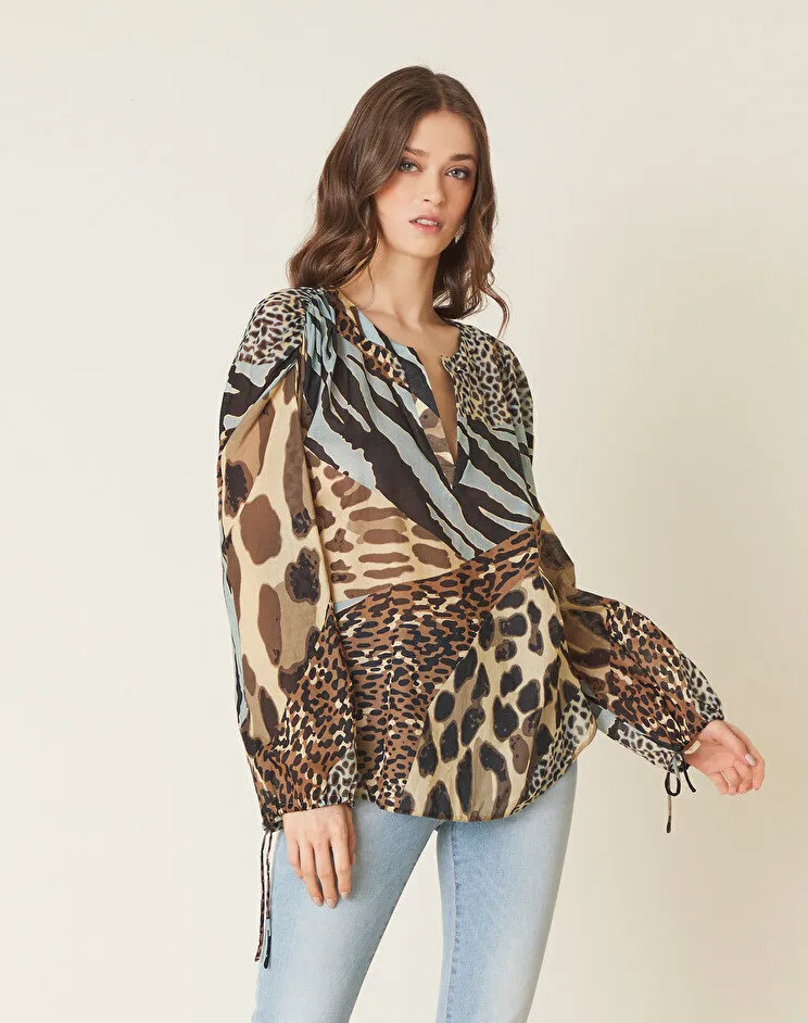MANILA GRACE Blusa con spacchi e stampa