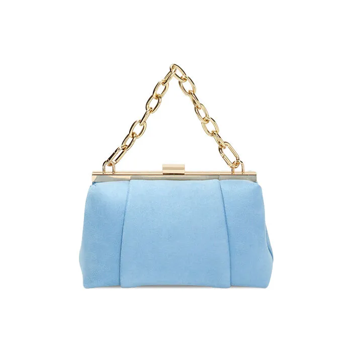 Minibag celeste con catena in microfibra