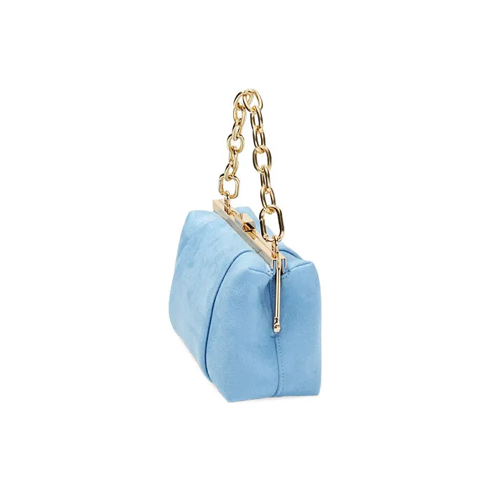Minibag celeste con catena in microfibra