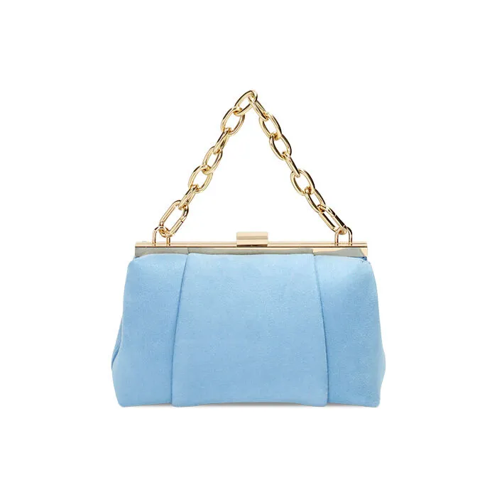 Minibag celeste con catena in microfibra