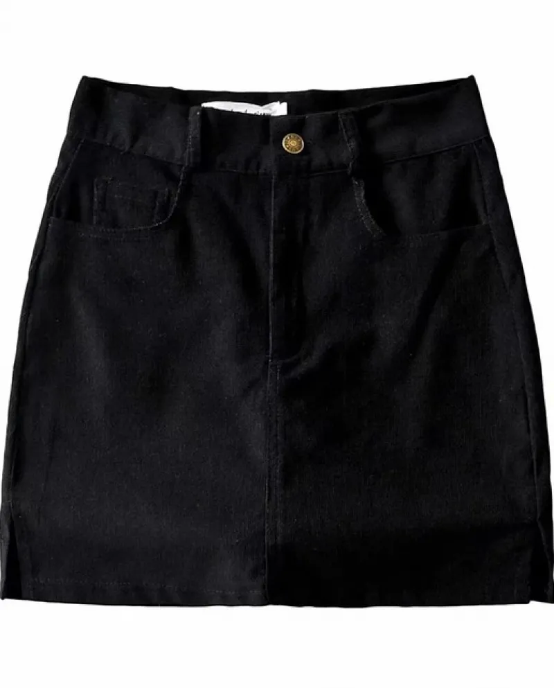 Minigonne gialle in velluto a coste a vita alta Gonna donna con bottoni a vita alta Gonna corta con tasche sottili Casual con pa