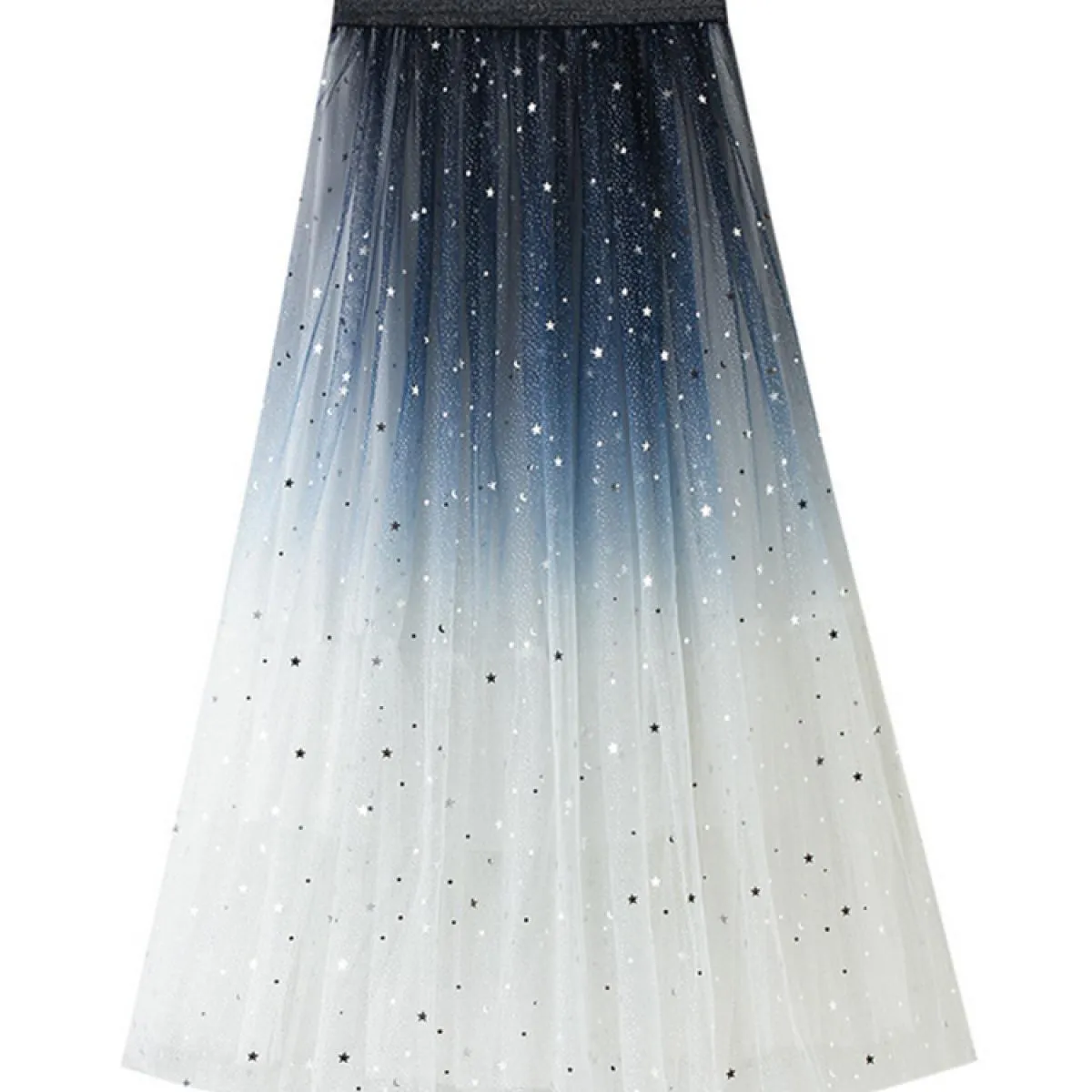 Moda 3 strati gonna a rete sfumata per le donne stile vita alta stelle paillettes gonne lunghe a pieghe Saias 2023 estate K2
