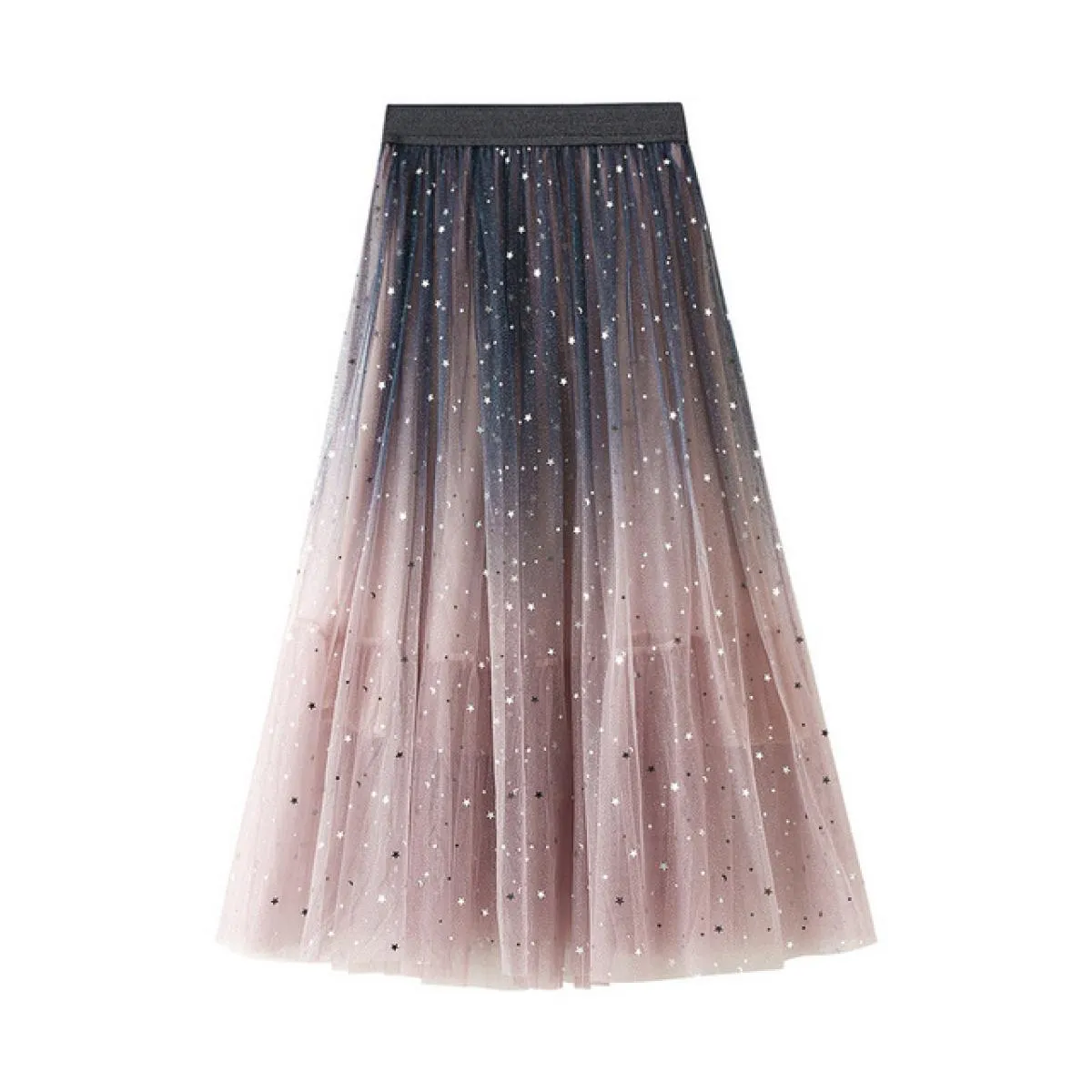 Moda 3 strati gonna a rete sfumata per le donne stile vita alta stelle paillettes gonne lunghe a pieghe Saias 2023 estate K2