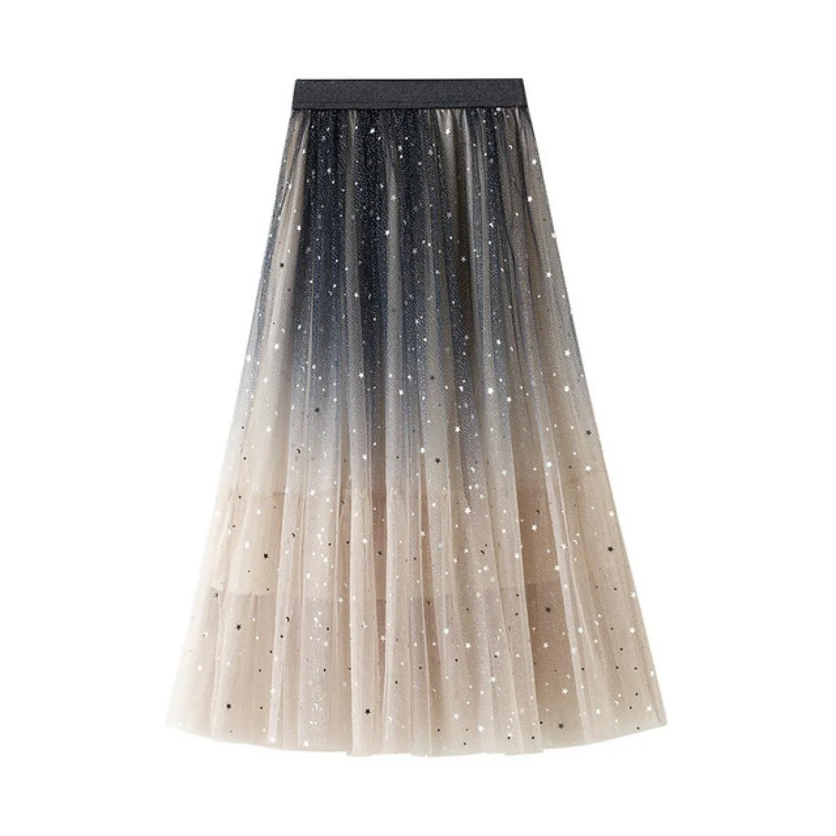 Moda 3 strati gonna a rete sfumata per le donne stile vita alta stelle paillettes gonne lunghe a pieghe Saias 2023 estate K2