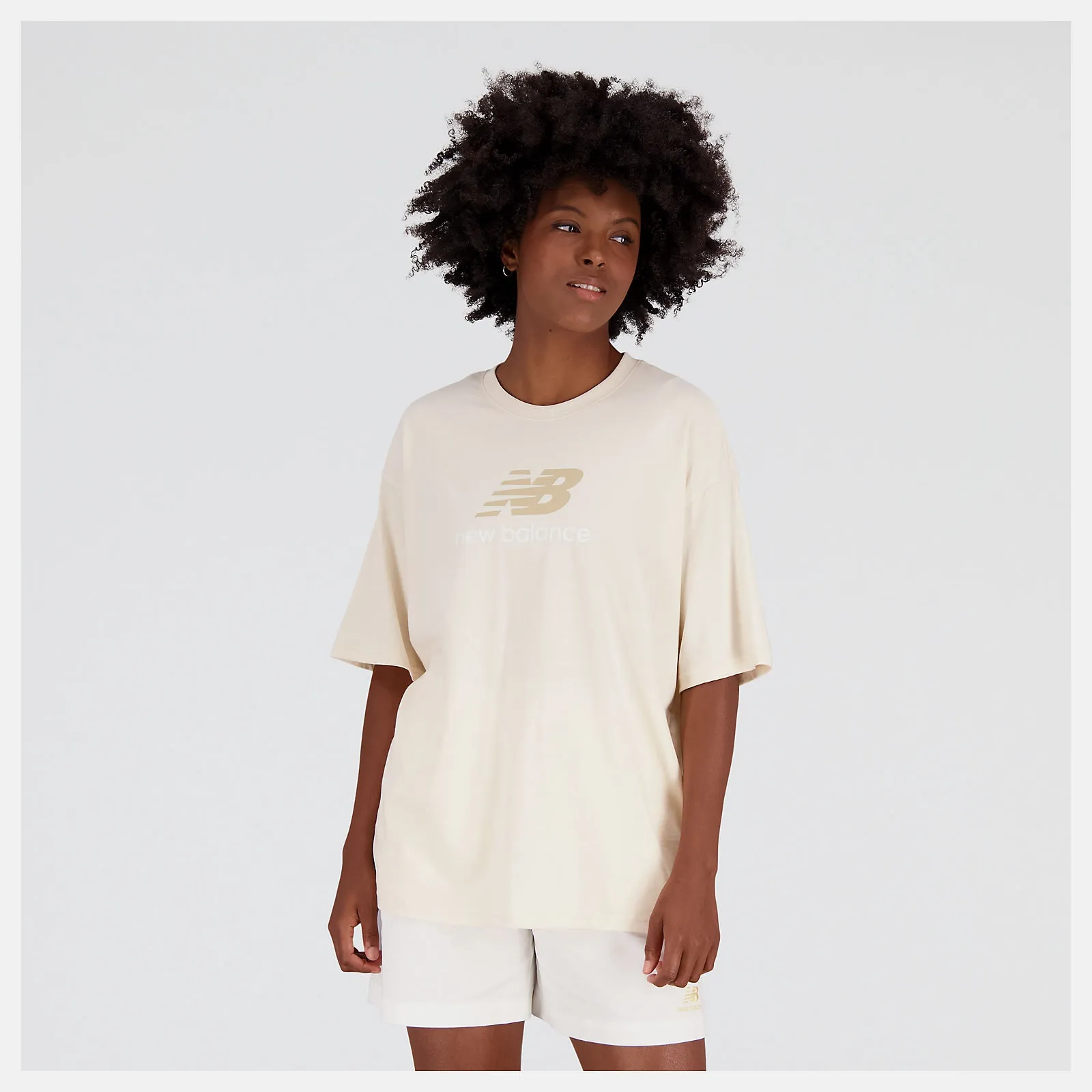 New Balance Essentials Stacked Logo Cotton Oversized SS T-shirt Donna