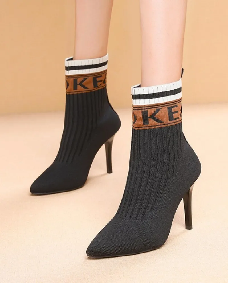 Nuove Donne di Autunno Super Tacchi Alti Scarpe Vestito Moda Calzini Stivali Slipon Designer Lavoro A Maglia Alla Caviglia Stiva