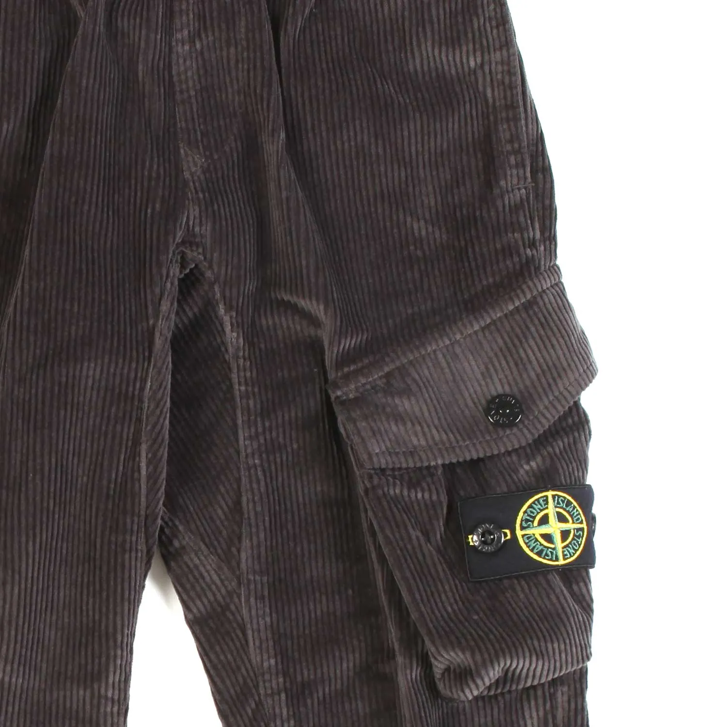 Pantalone Di Velluto Grigio Scuro Con Tasca Cargo