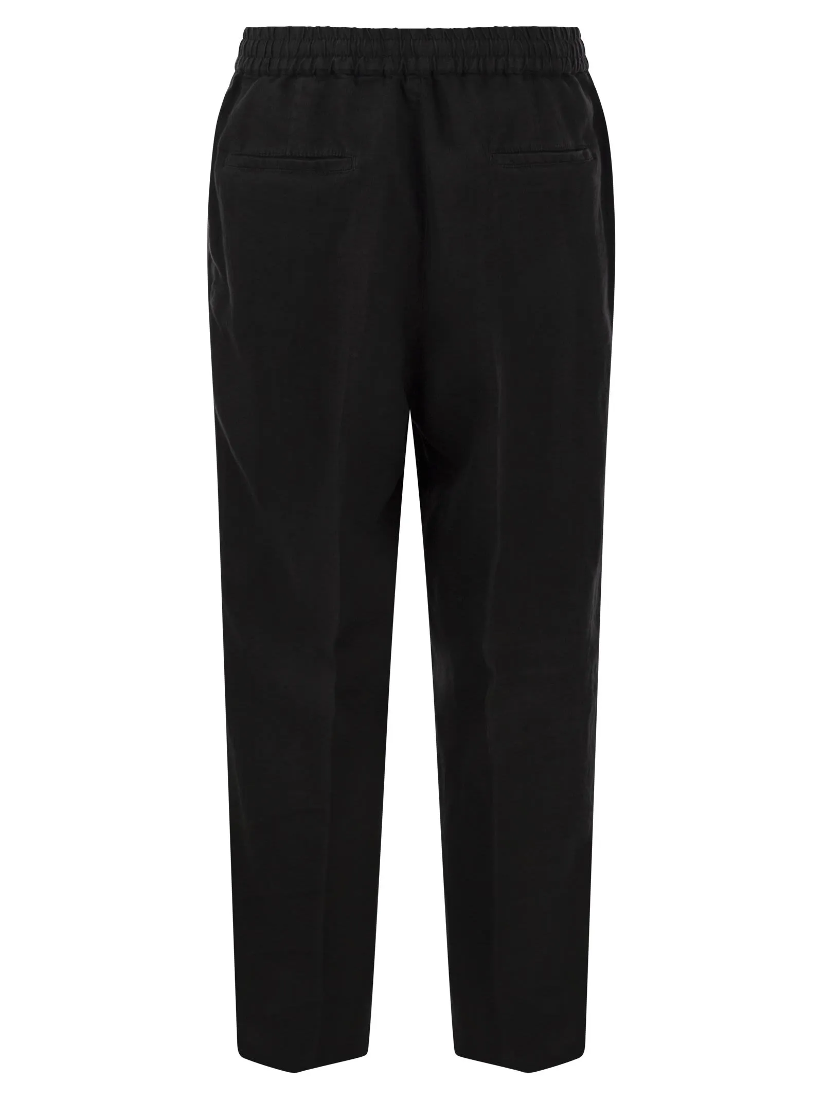Pantalone leisure fit in gabardina di lino tinto capo con coulisse e doppia pince
