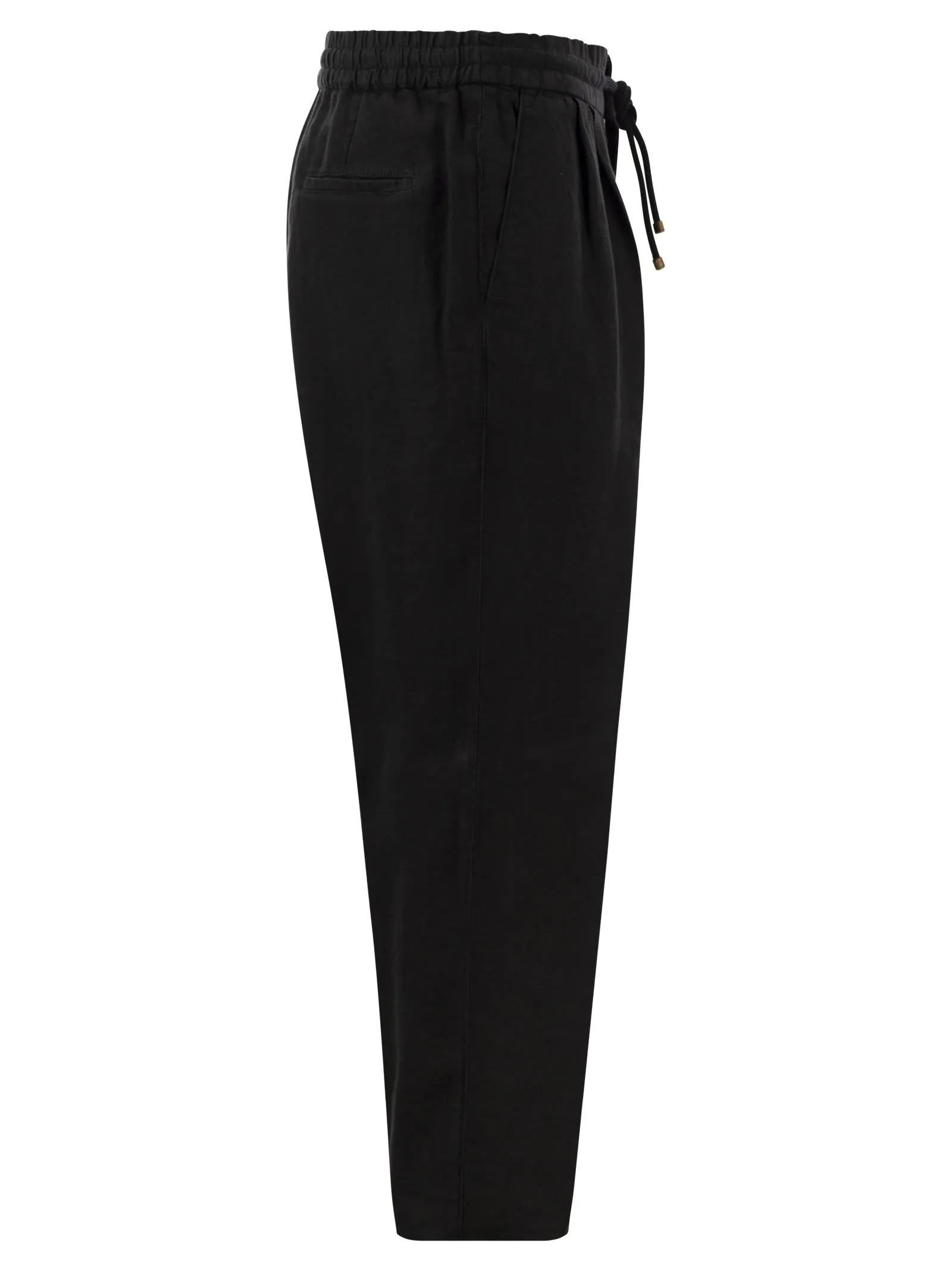 Pantalone leisure fit in gabardina di lino tinto capo con coulisse e doppia pince