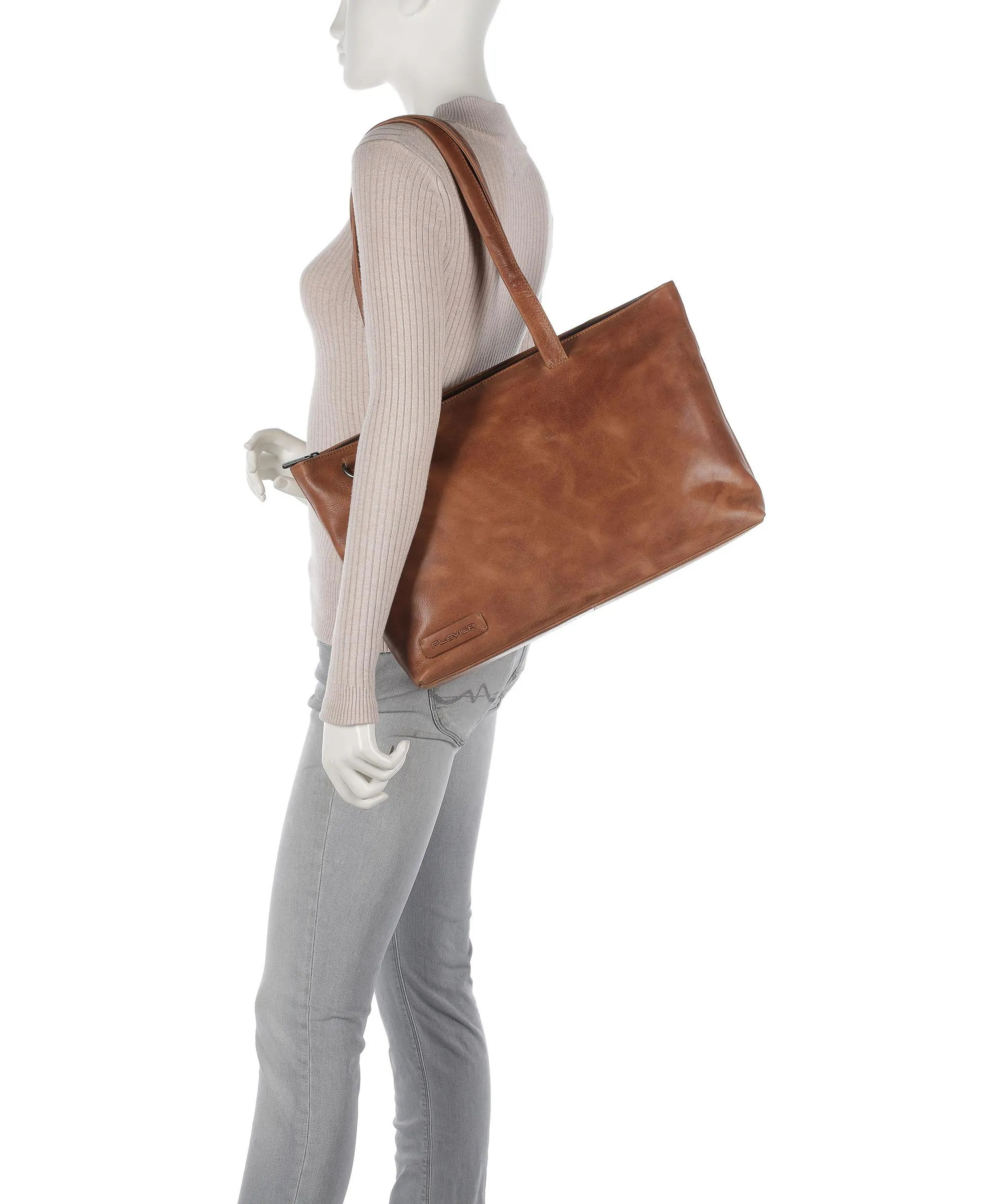  Plevier Pure Borsa shopper 15″ pelle granulata cognac  