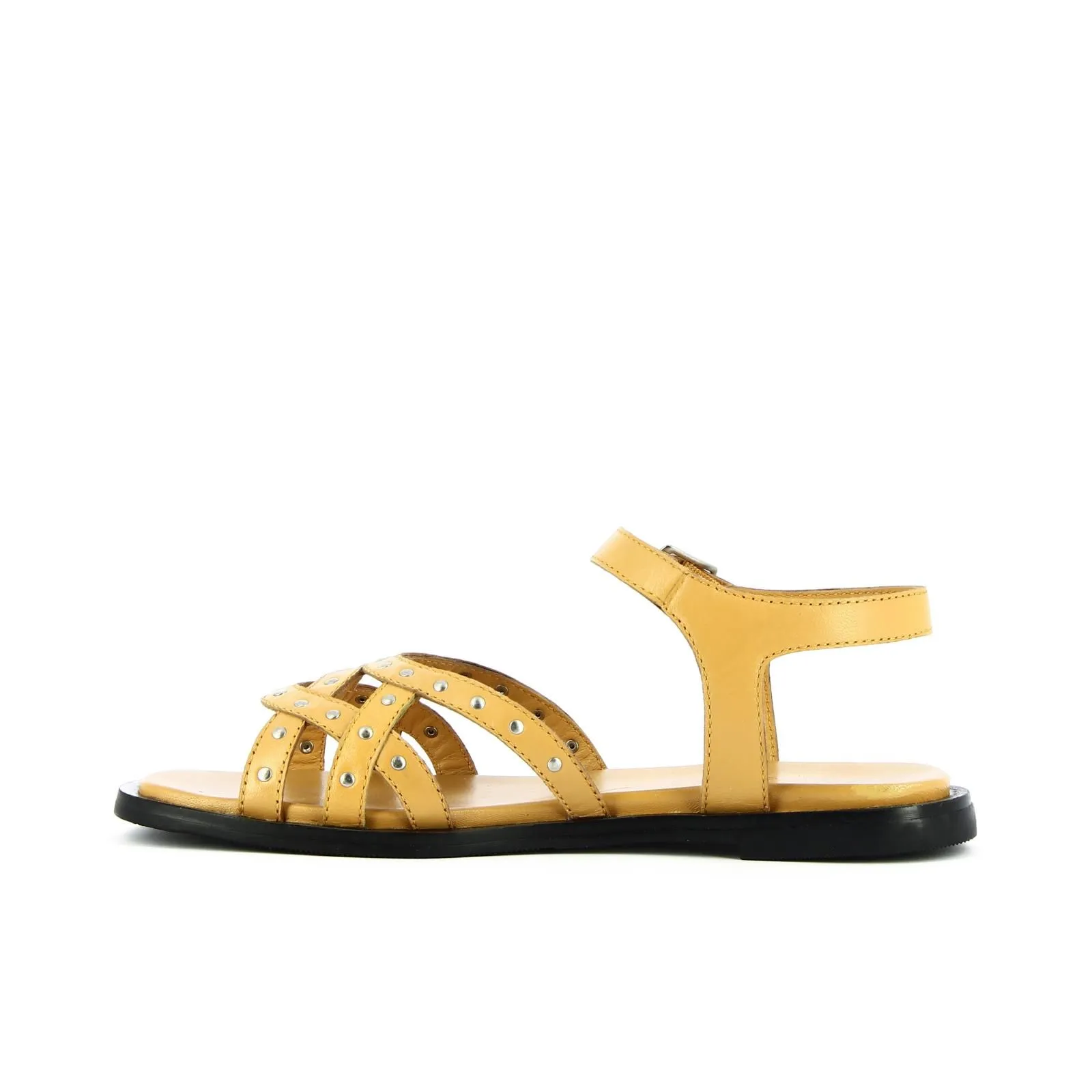 Sandali bassi gialli in pelle con borchie