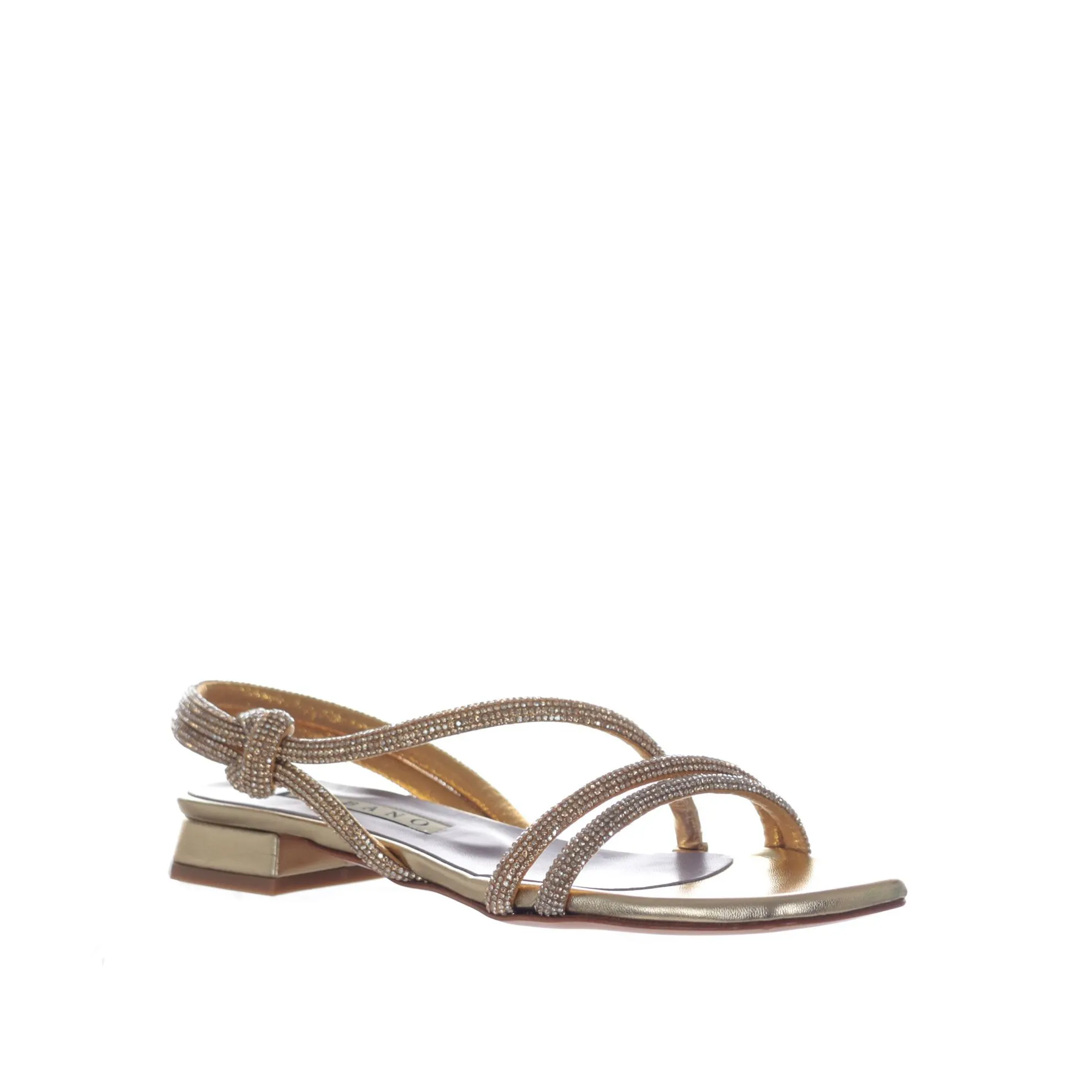 Sandali bassi in pelle metallizzata con strass