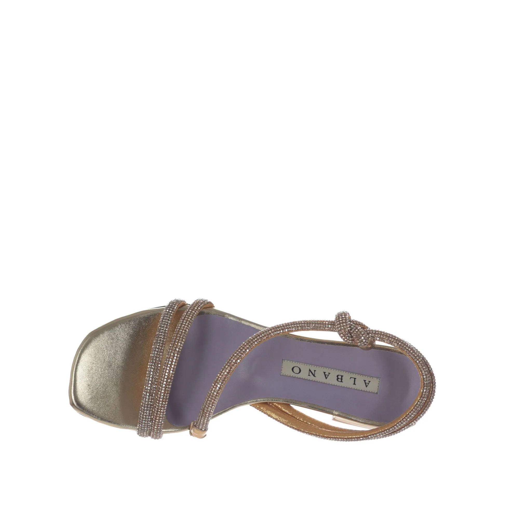 Sandali bassi in pelle metallizzata con strass