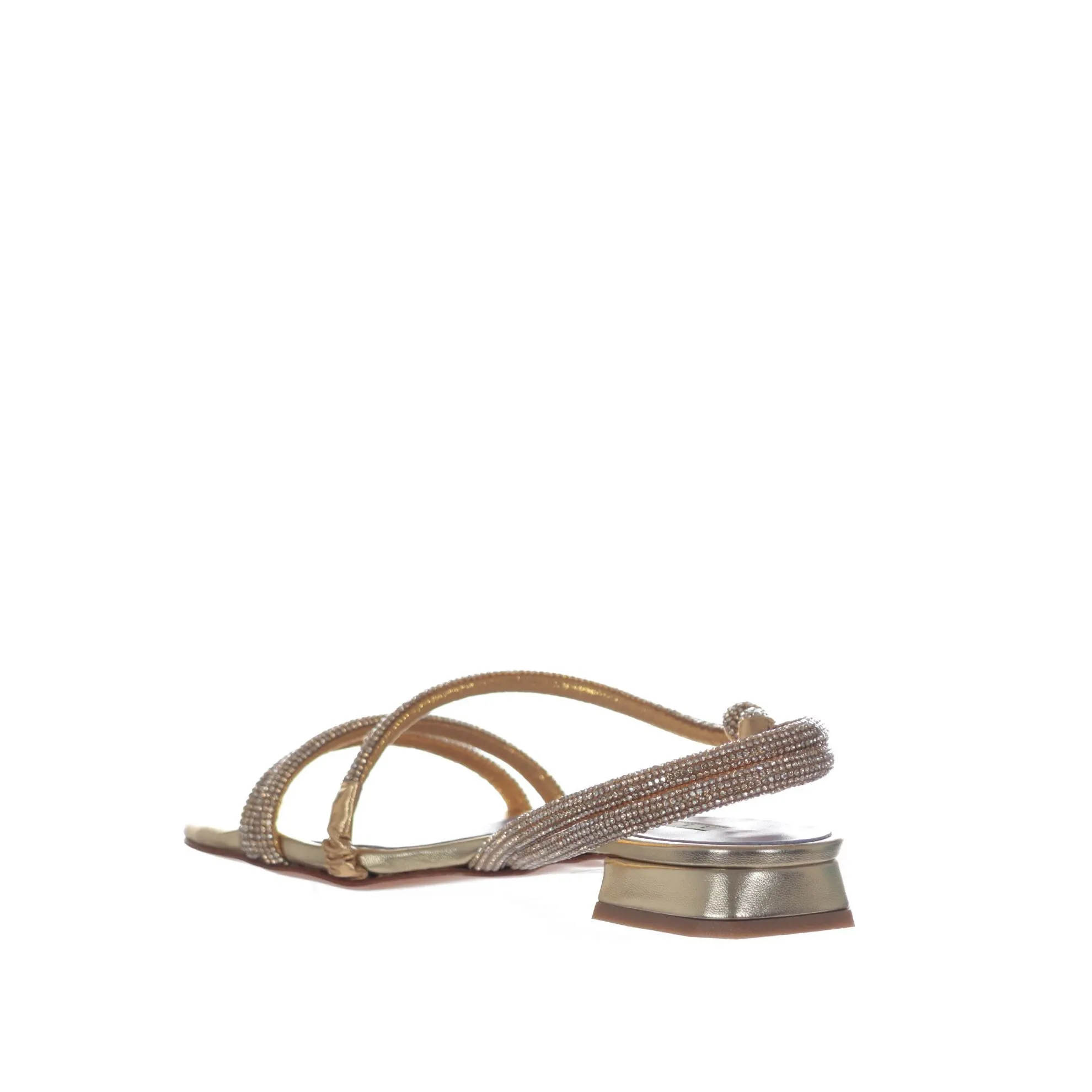Sandali bassi in pelle metallizzata con strass