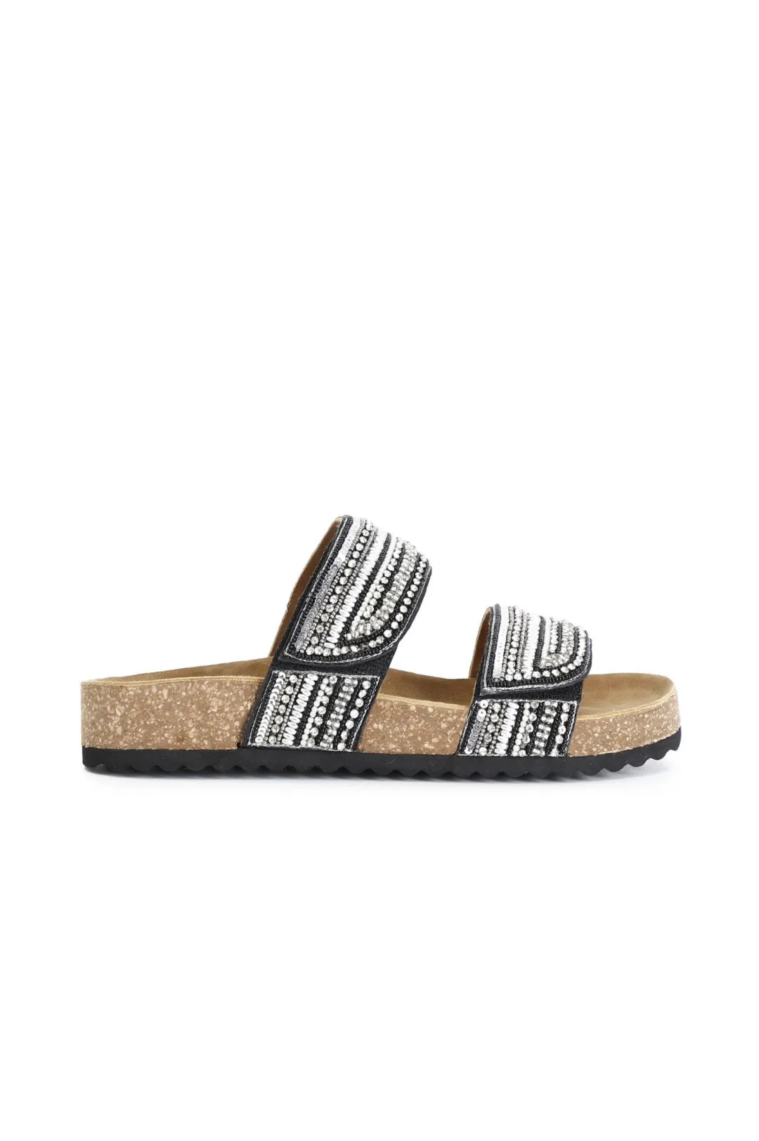 sandali bassi modello ciabatta in sughero e strass degradè multi nero