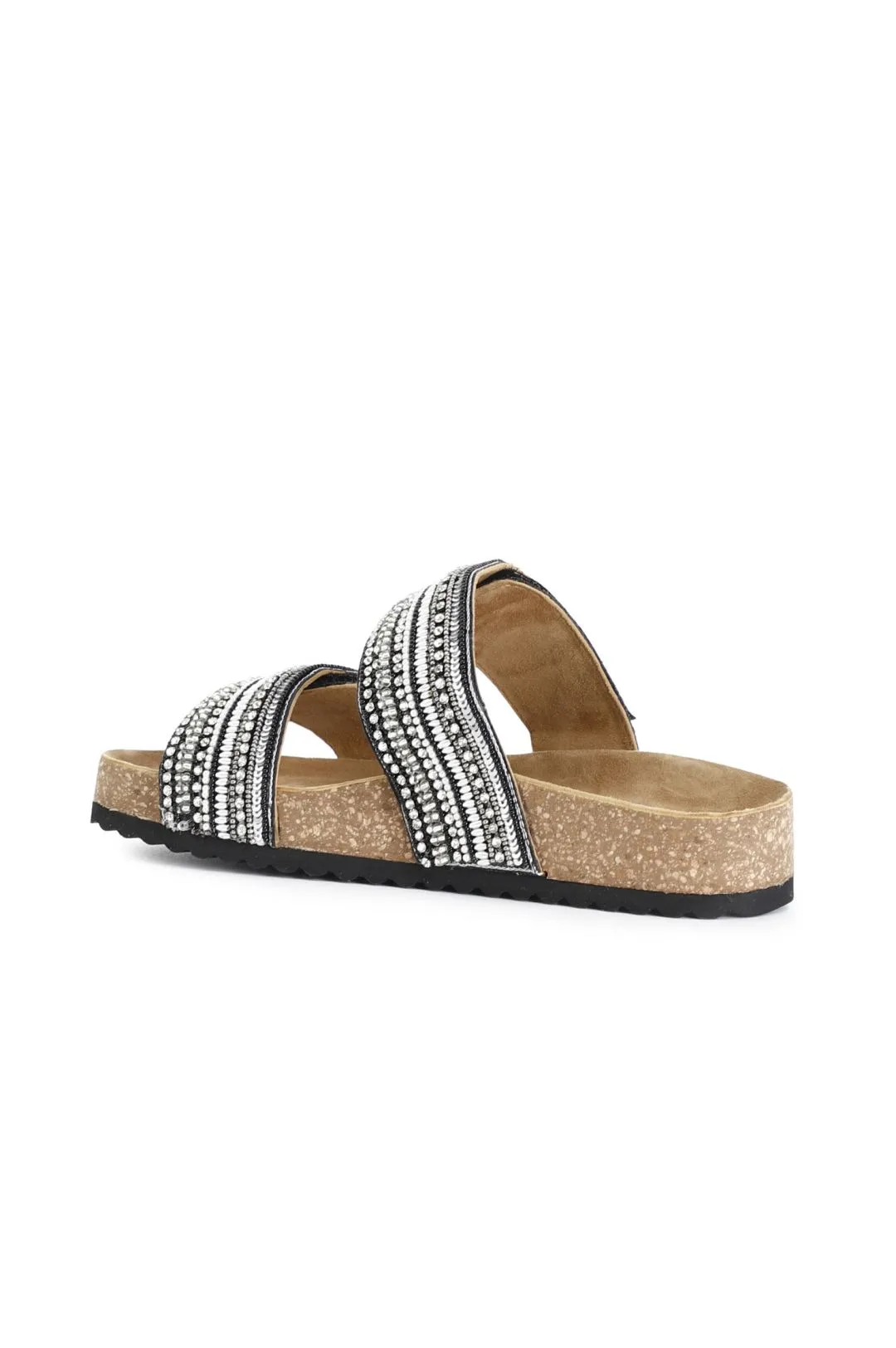 sandali bassi modello ciabatta in sughero e strass degradè multi nero
