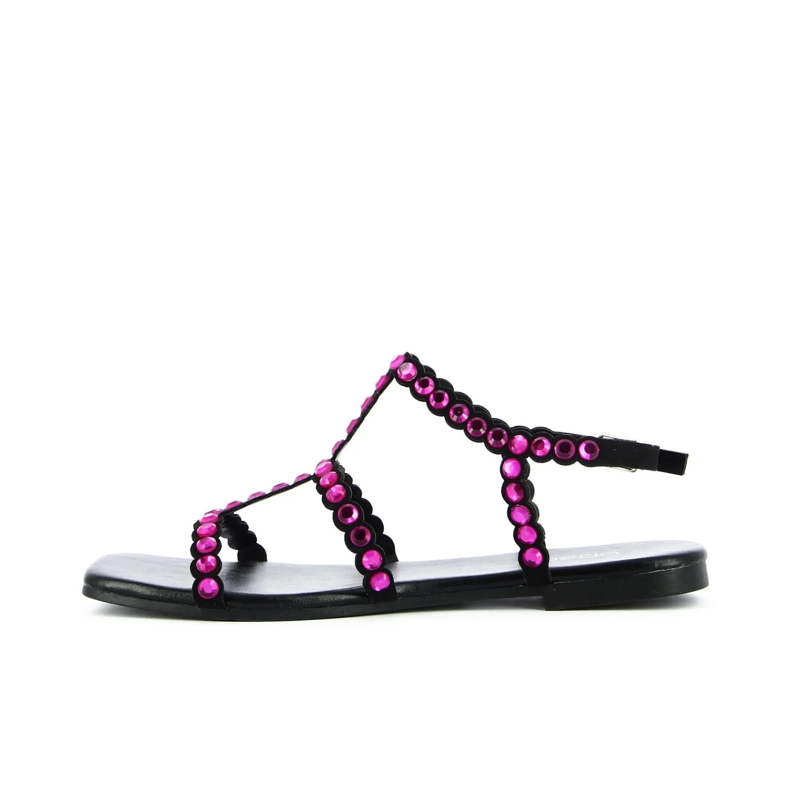 Sandali bassi neri con pietre fucsia