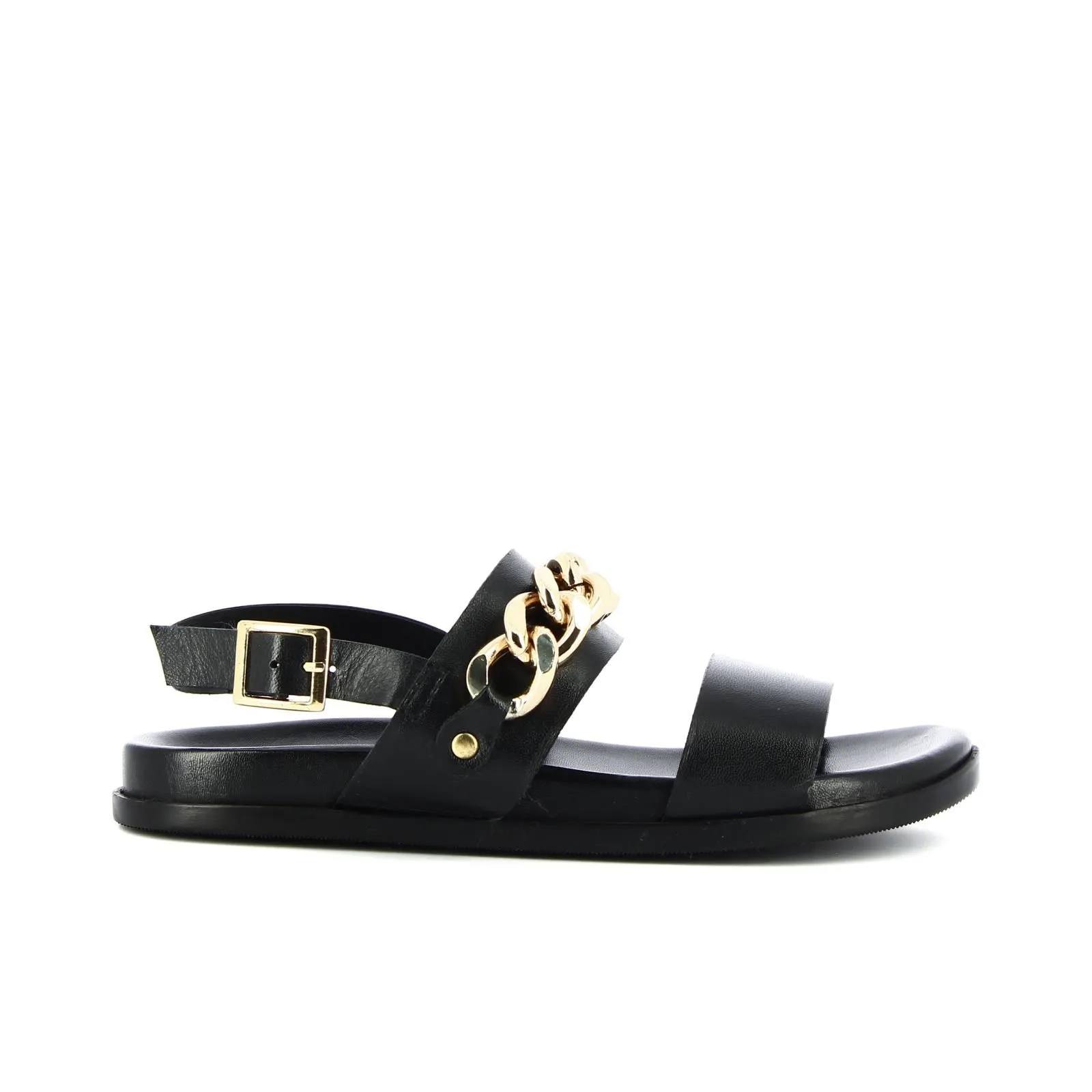 Sandali bassi neri in pelle con catena