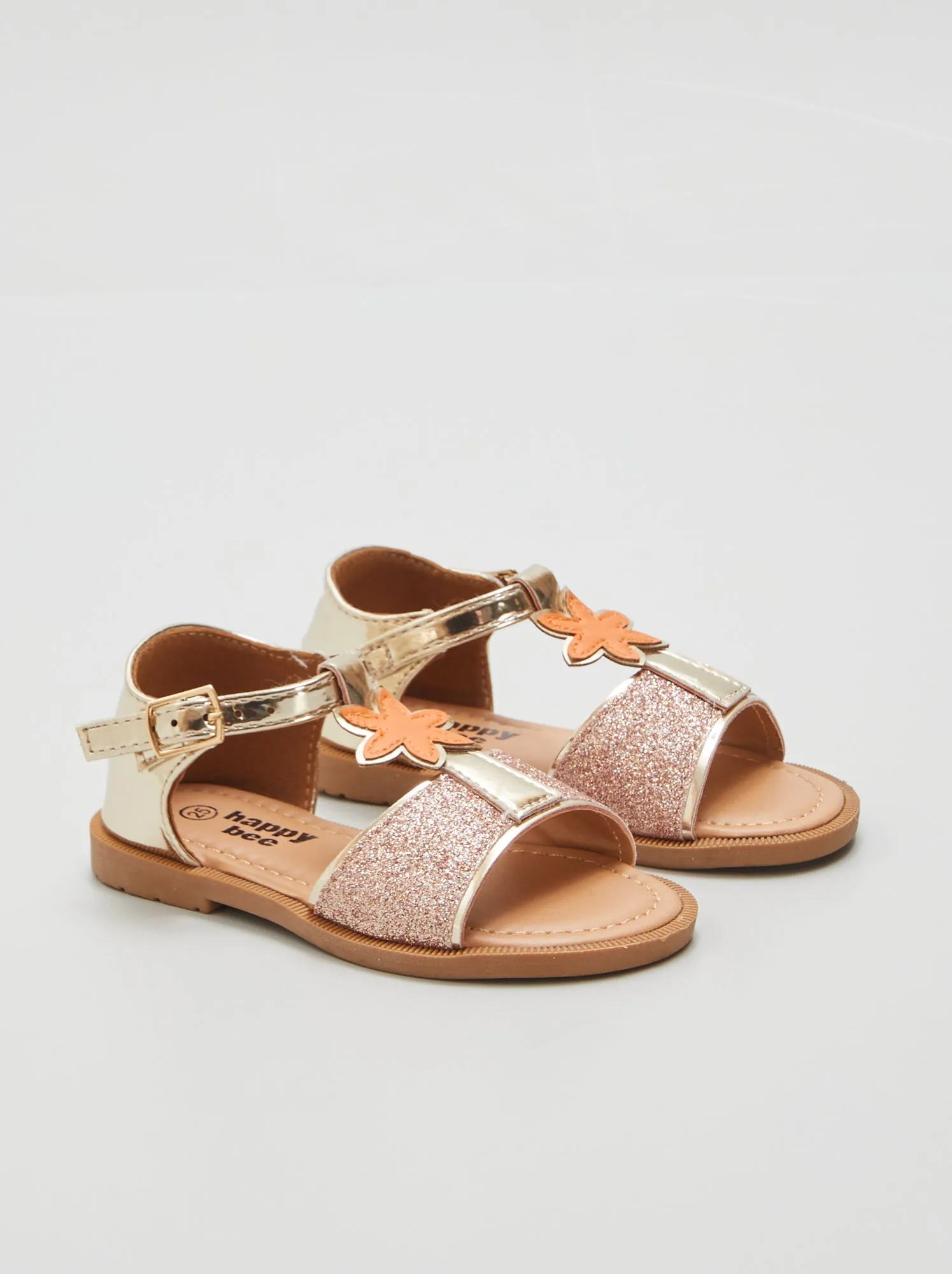 Sandali con paillettes e tacco chiuso - BEIGE