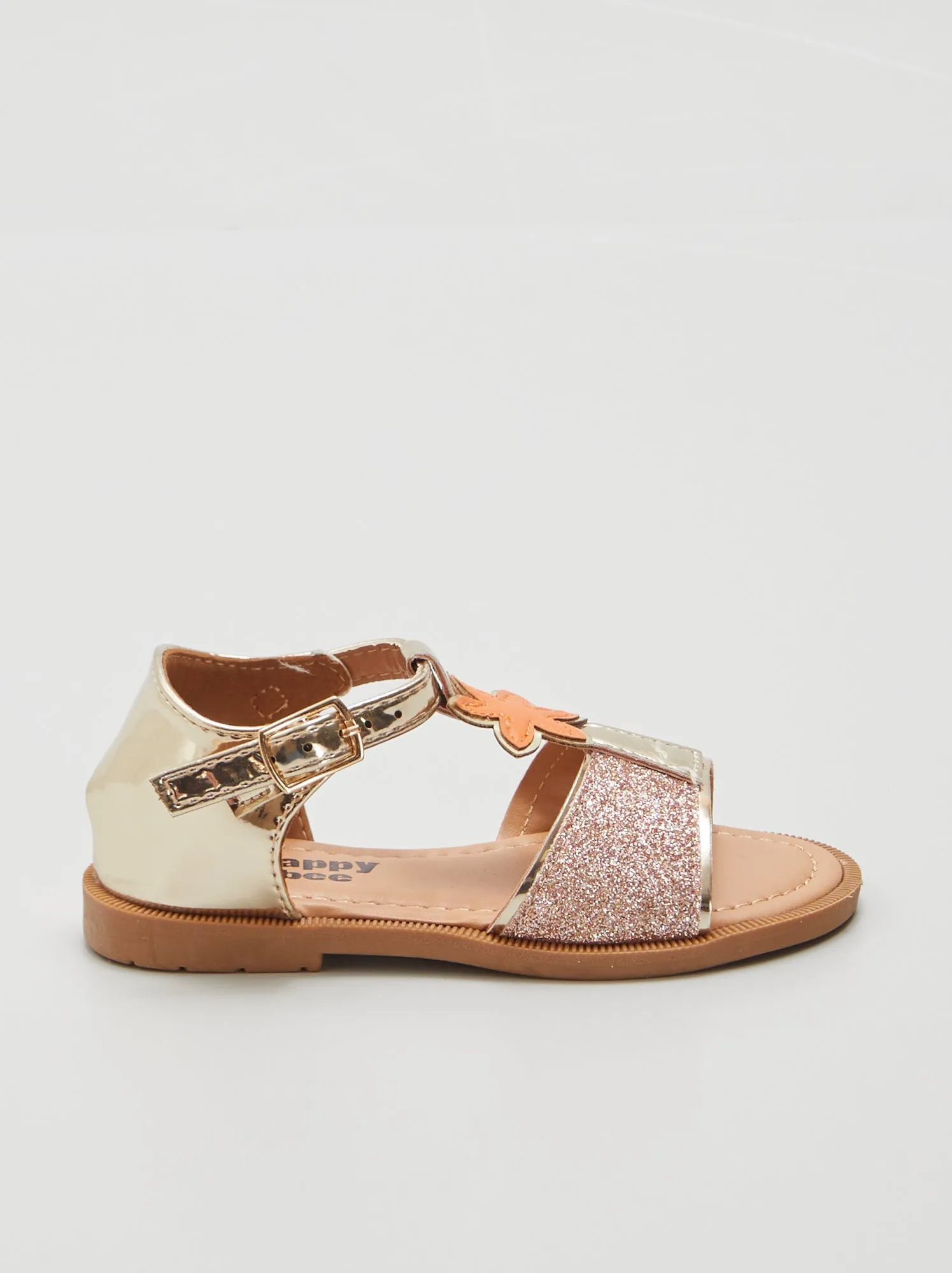 Sandali con paillettes e tacco chiuso - BEIGE