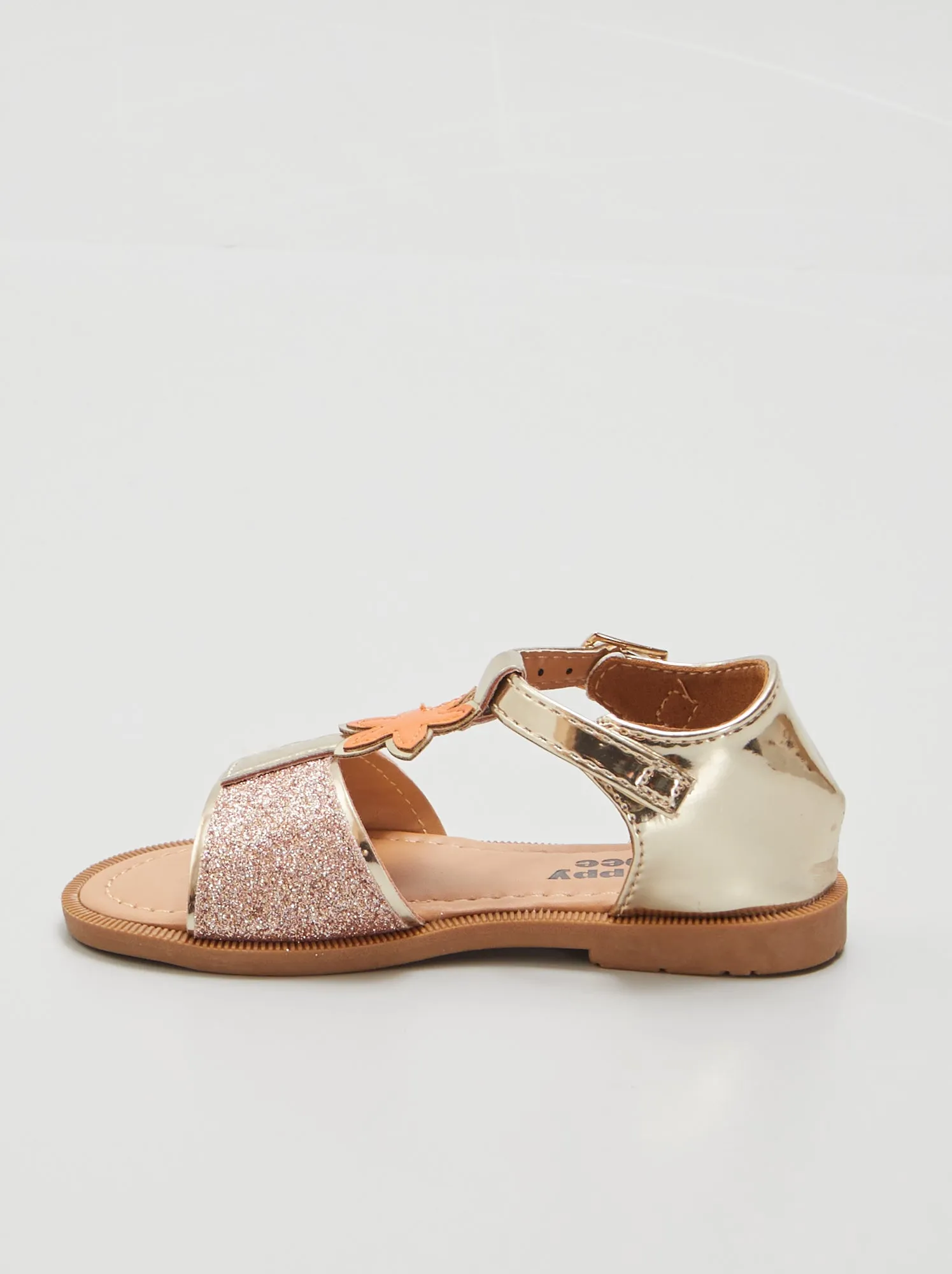 Sandali con paillettes e tacco chiuso - BEIGE