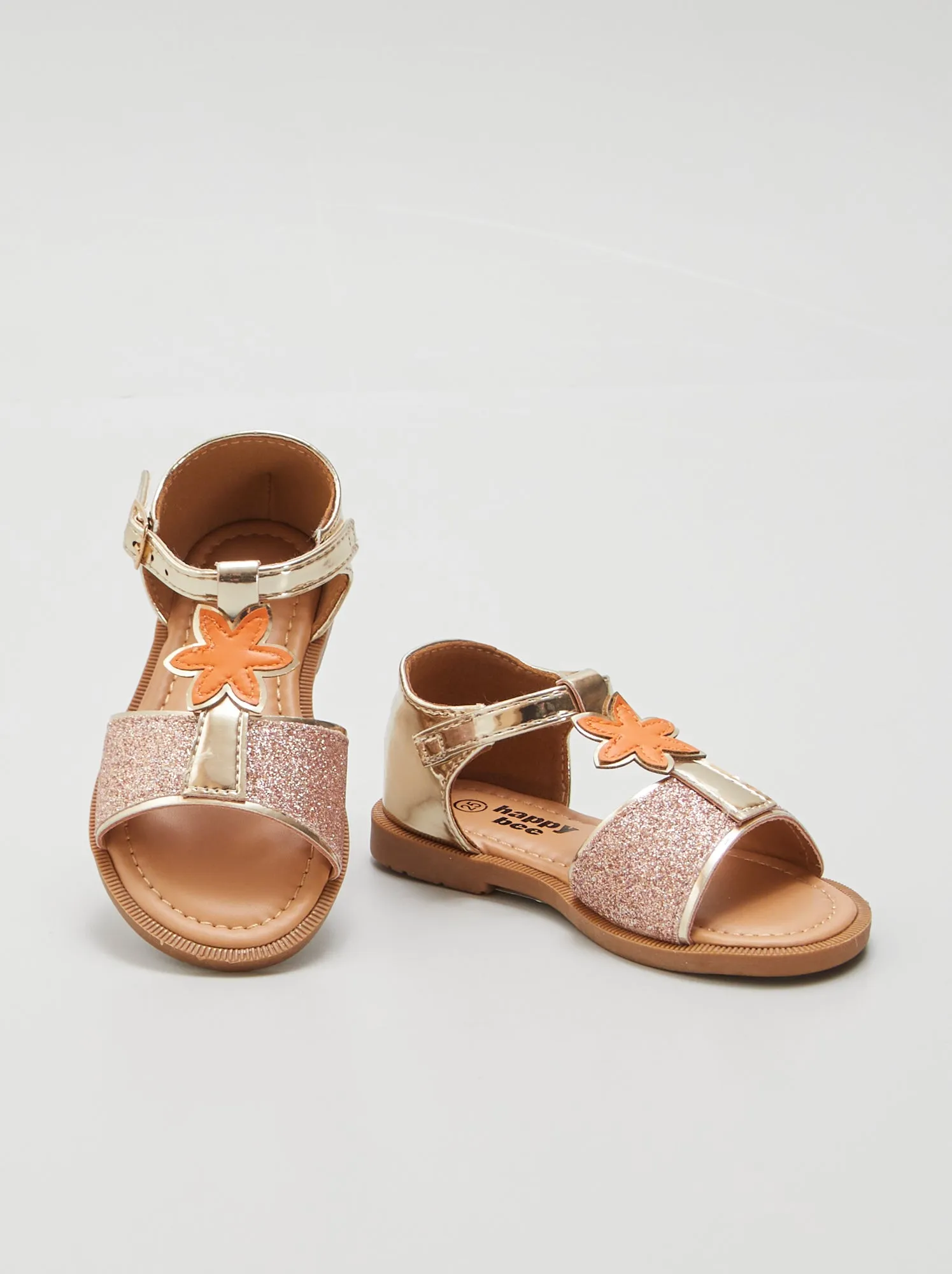 Sandali con paillettes e tacco chiuso - BEIGE