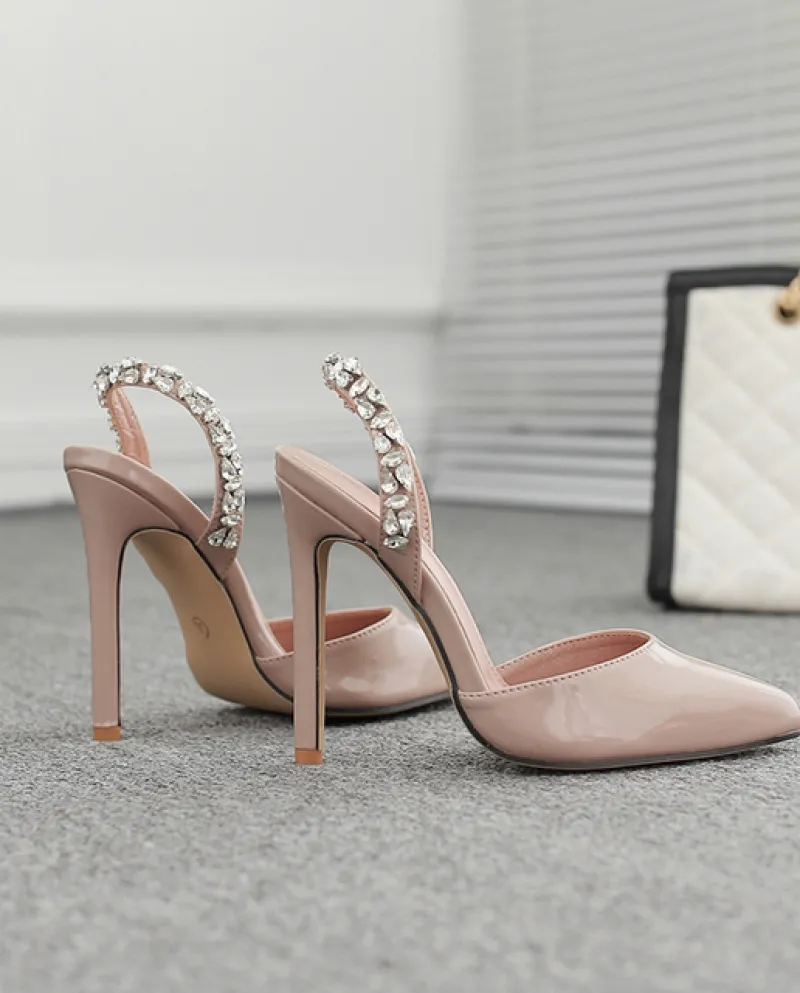 Sandali Donna Estate 2022 Scarpe da donna Eleganti Tacchi alti Sandali a spillo Scarpe a punta in cristallo Scarpe da sposa di l