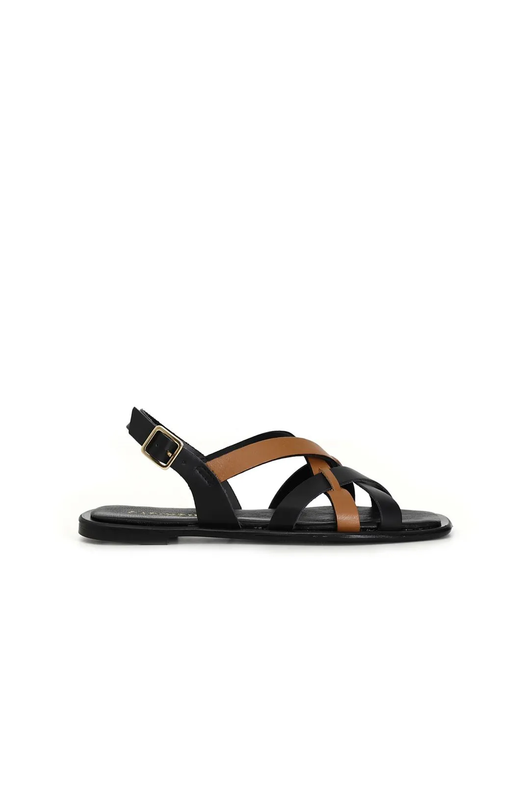 sandali doppio incrocio in pelle bicolor multi nero